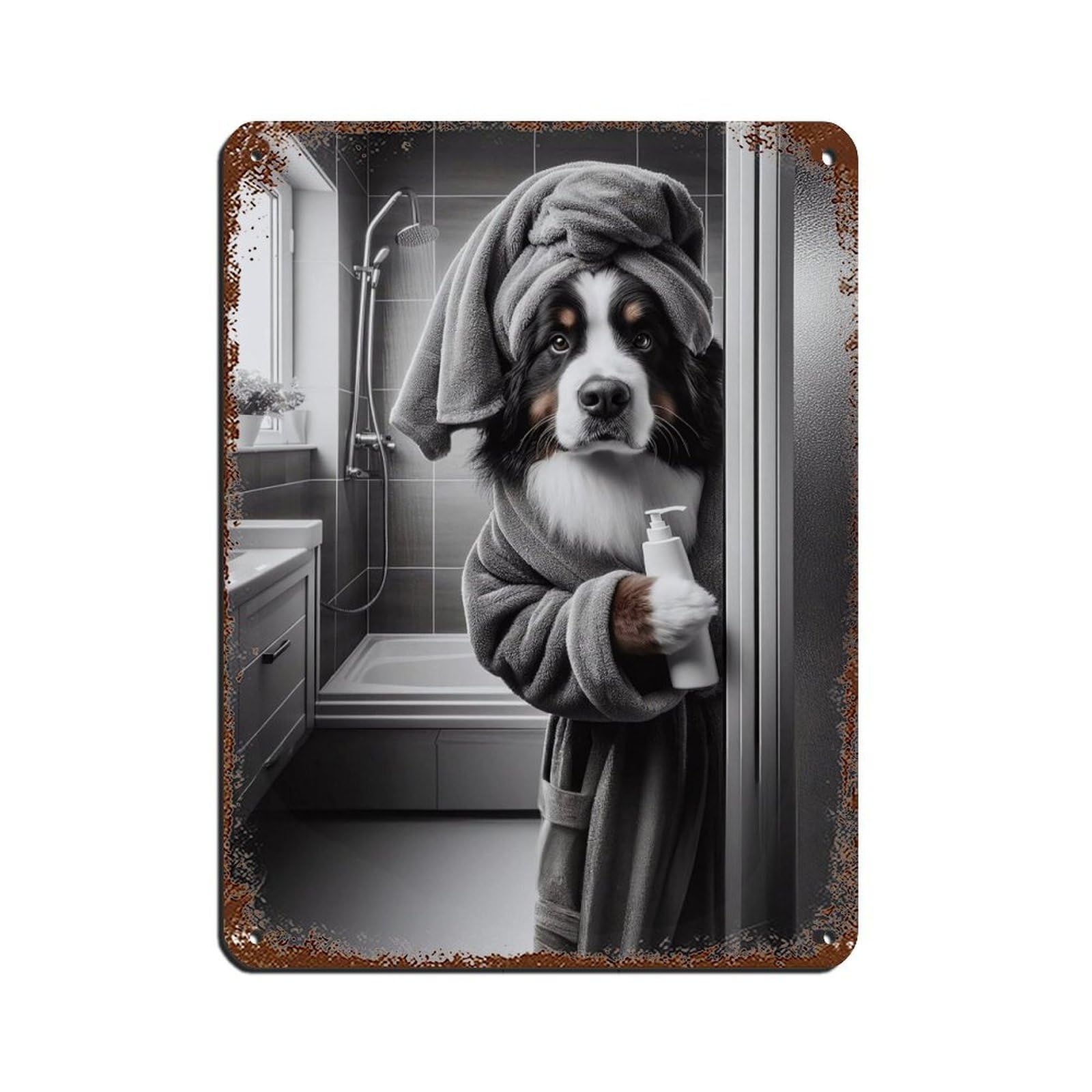 Lxwnze 30L X 40W Cm Bernese Mountain Dog, Bathroom Art Poster Retro Poster Metal Tin Sign Chic Art Retro Iron Painting Bar People Cave Cafe Family Garage Poster Wall Decoration 12X16inch(30X40cm)