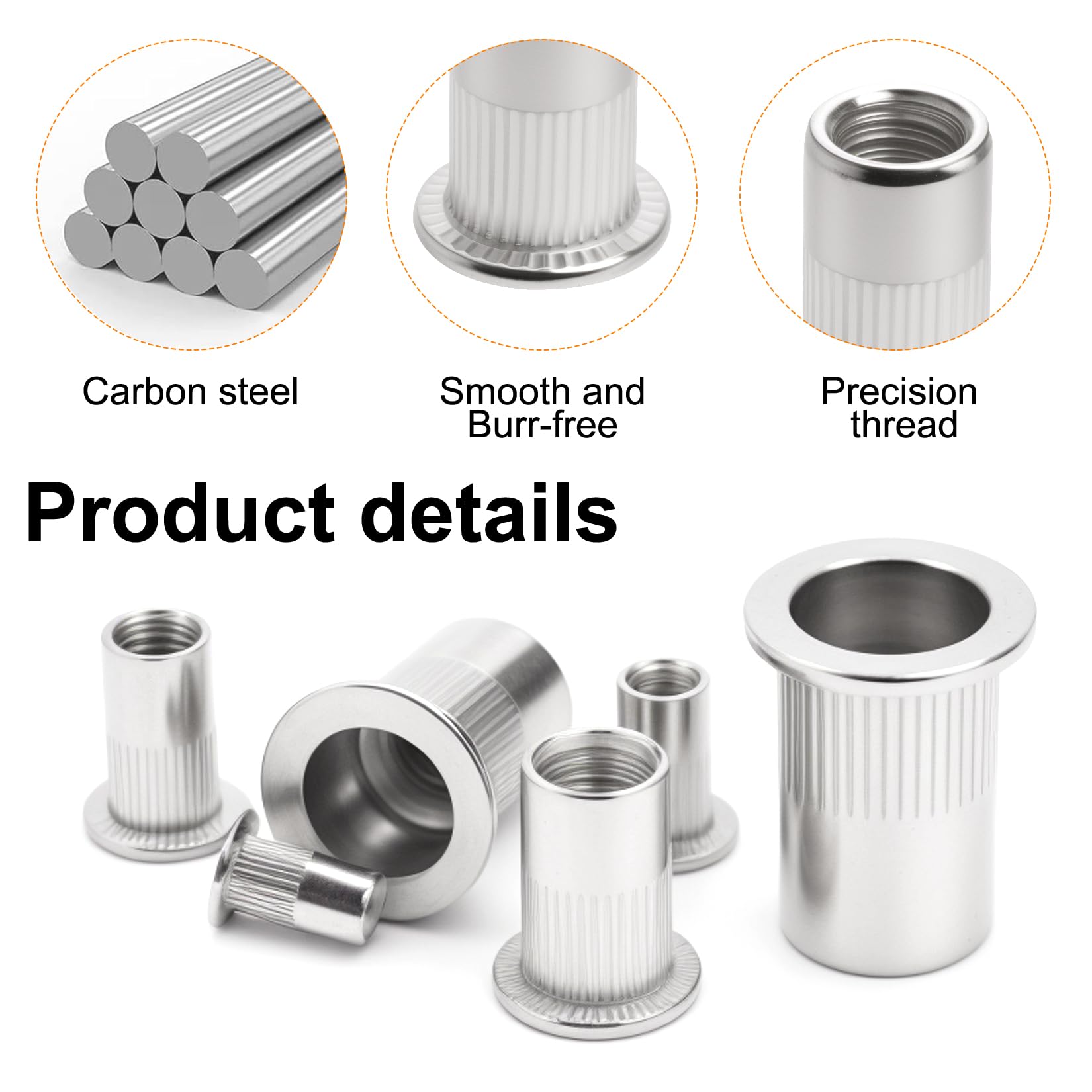 218 Pz Rivetti Filettati, Inserti Filettati Kit, Dadi a Rivetto, Inserto Filettato a testa piatta in acciaio inox, Boccole Filettate per Metallo lamiere e tubi metallici, M3 M4 M5 M6 M8 M10
