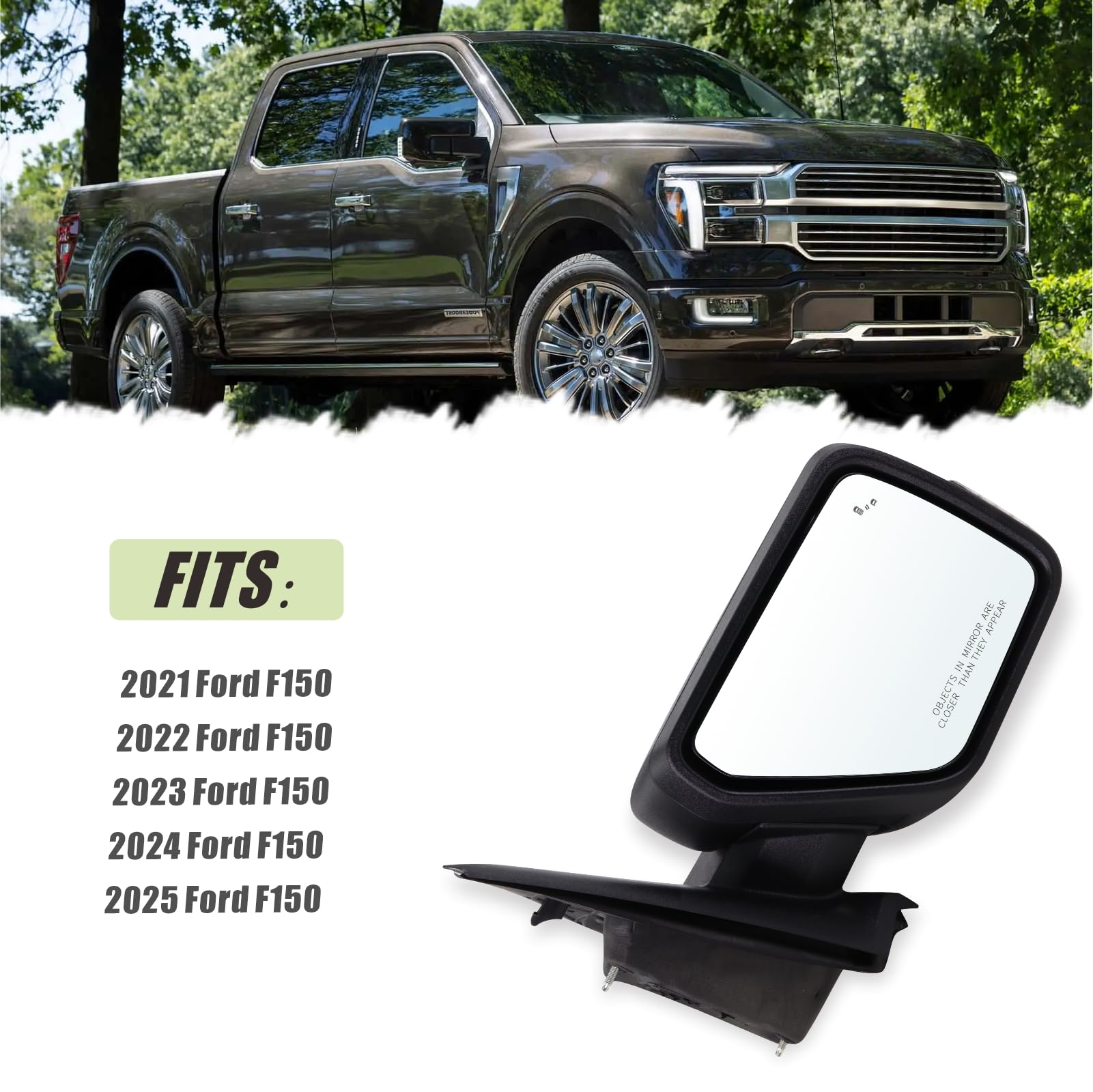 Side Mirror Glass for 2021-2024 FORD F-150 with Spotter Heated Passenger Side