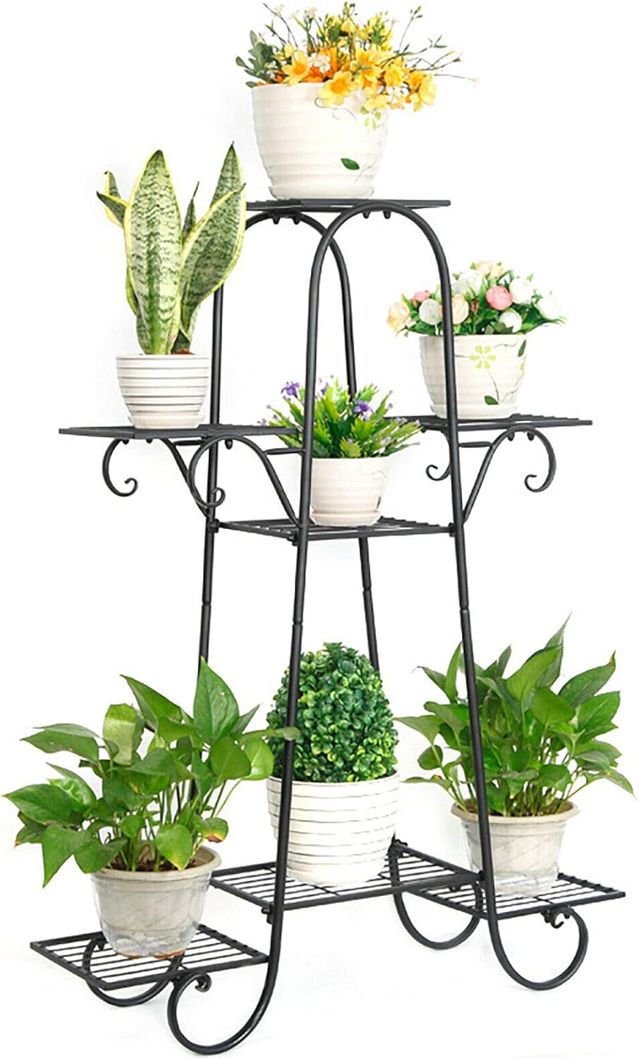 Plant Stand, 5 Tier Metal Plant Display Rack Heavy Duty Garden Container Round Supports Rack 7 Flower Potted Holder for Indoor Outdoor Patio Corner Balcony (5 Tier Square - Black)