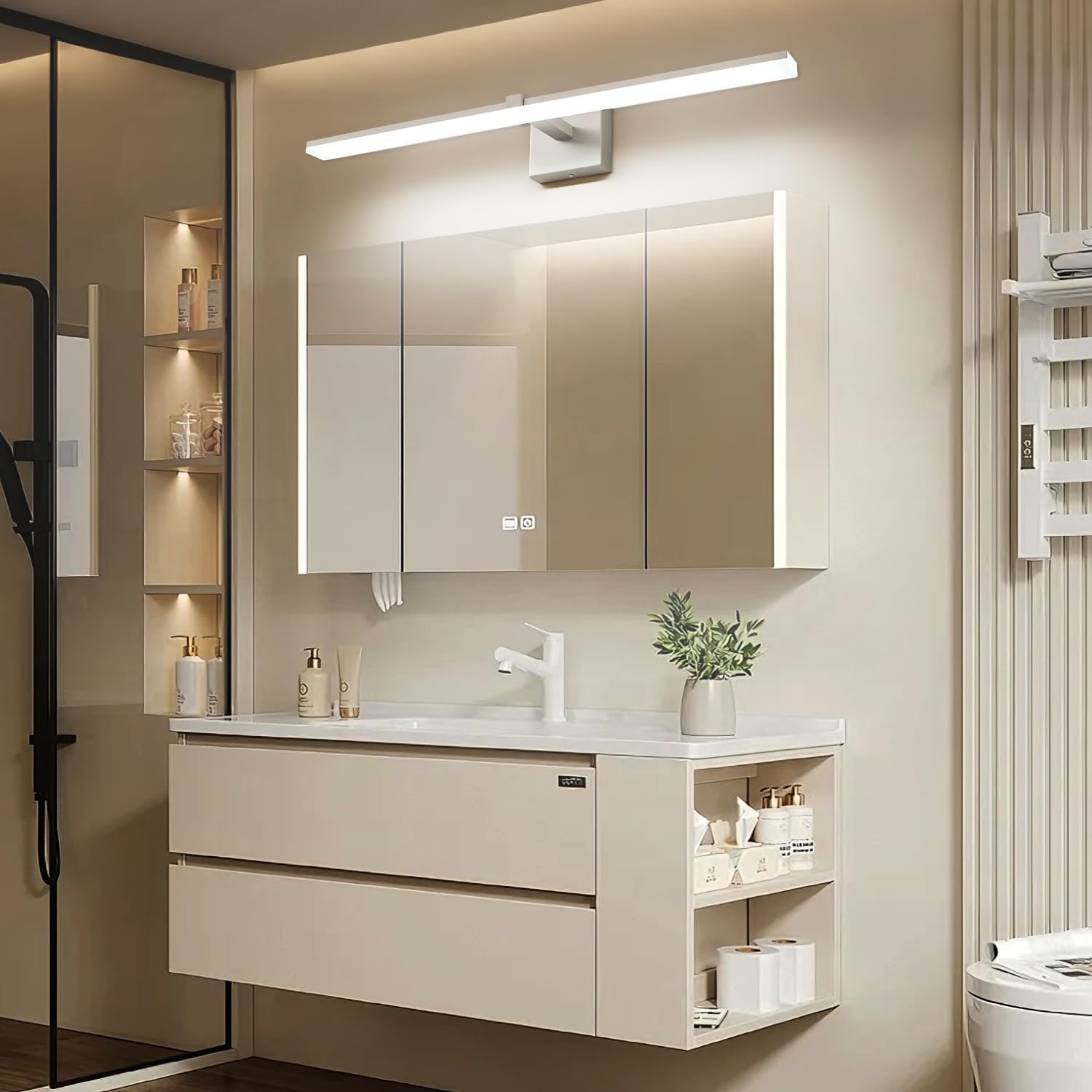 ZUZITO 24 Inch Bathroom Light Fixtures Over Mirror Brushed Nickel Arm Design Wide LED Vanity Bar 5CCT 2900K 6000K 18W 1440lm