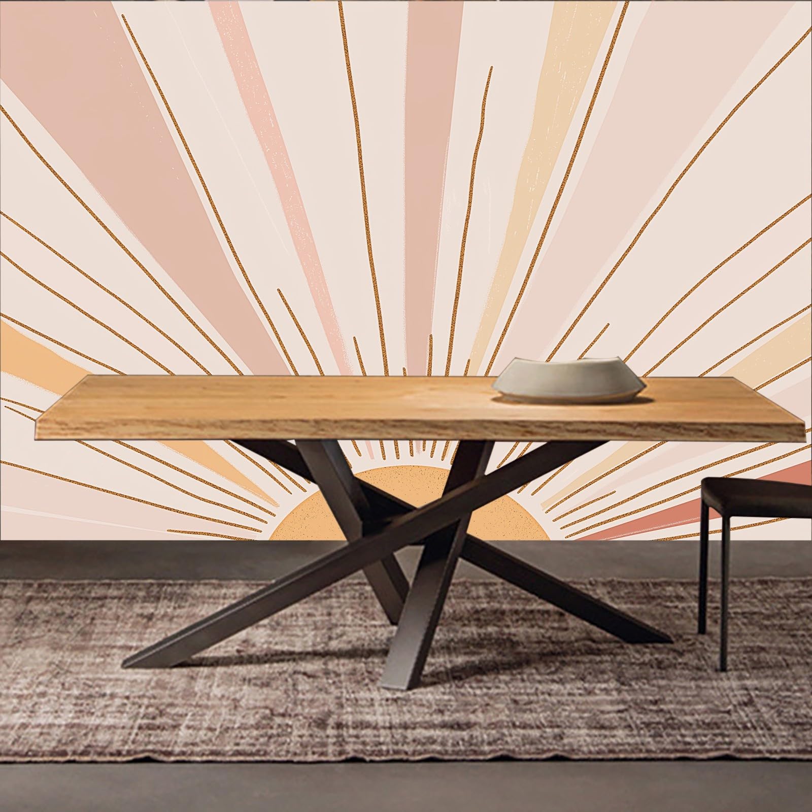 Tapeta ścienna, tęczowe linie słoneczne w stylu boho, fototapeta w stylu boho, tapeta ścienna, 400 x 280 cm (szer. x wys.), dekoracja ścienna, tapeta dekoracyjna, tapeta ścienna, tapeta do salonu