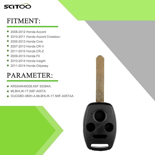 Miniatura 2 de SCITOO 1 funda para llavero para Honda para Accord para Civic CR-V para Odyssey para Pilot for Insight para CR-Z para Fit 2006-2015 KR55WK49308 N5F