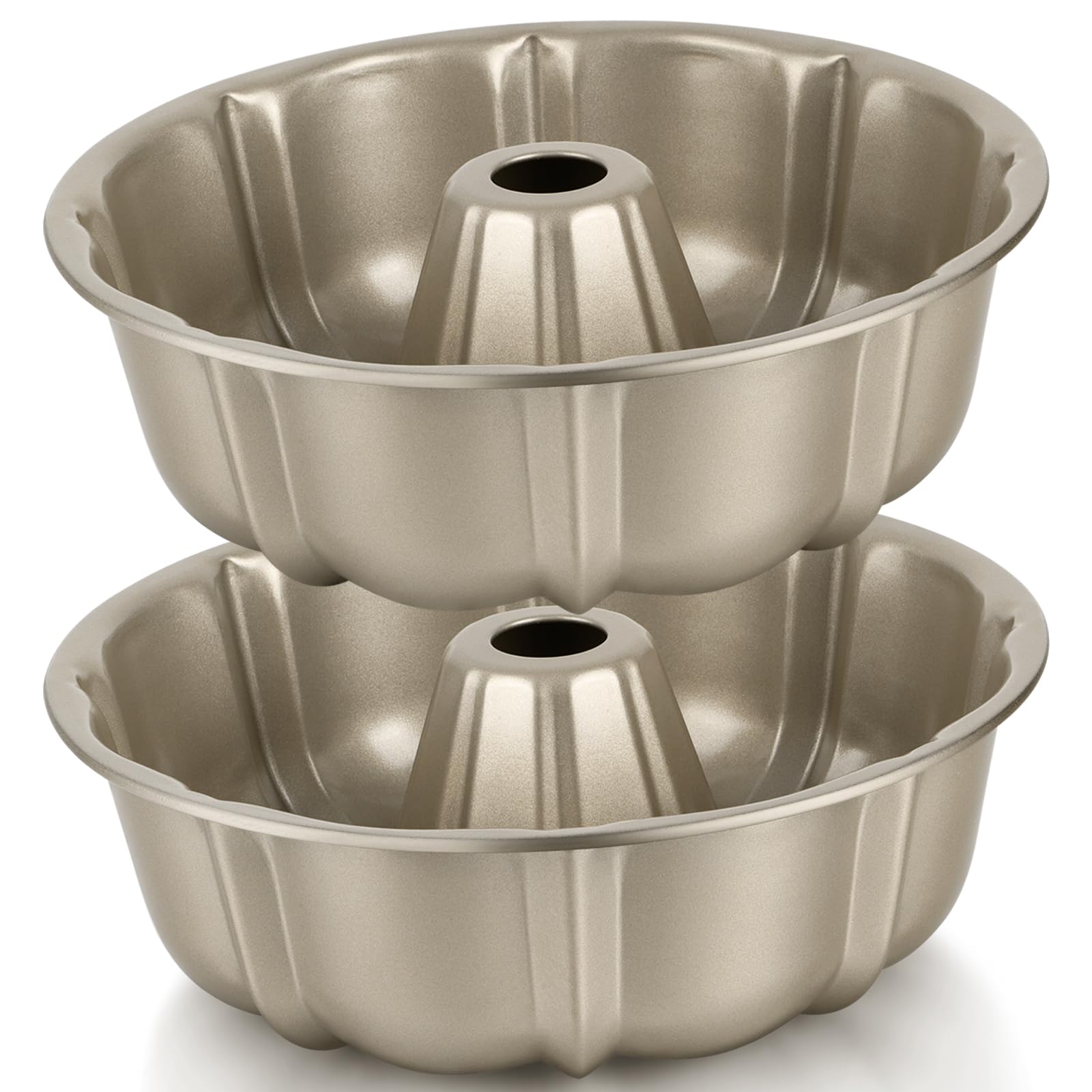 Leonyo Lot de 2 moules à gâteau cannelés antiadhésifs de 25,4 cm, robustes et antiadhésifs, en acier au carbone, pour la cuisson de gâteaux, passent au four, doré
