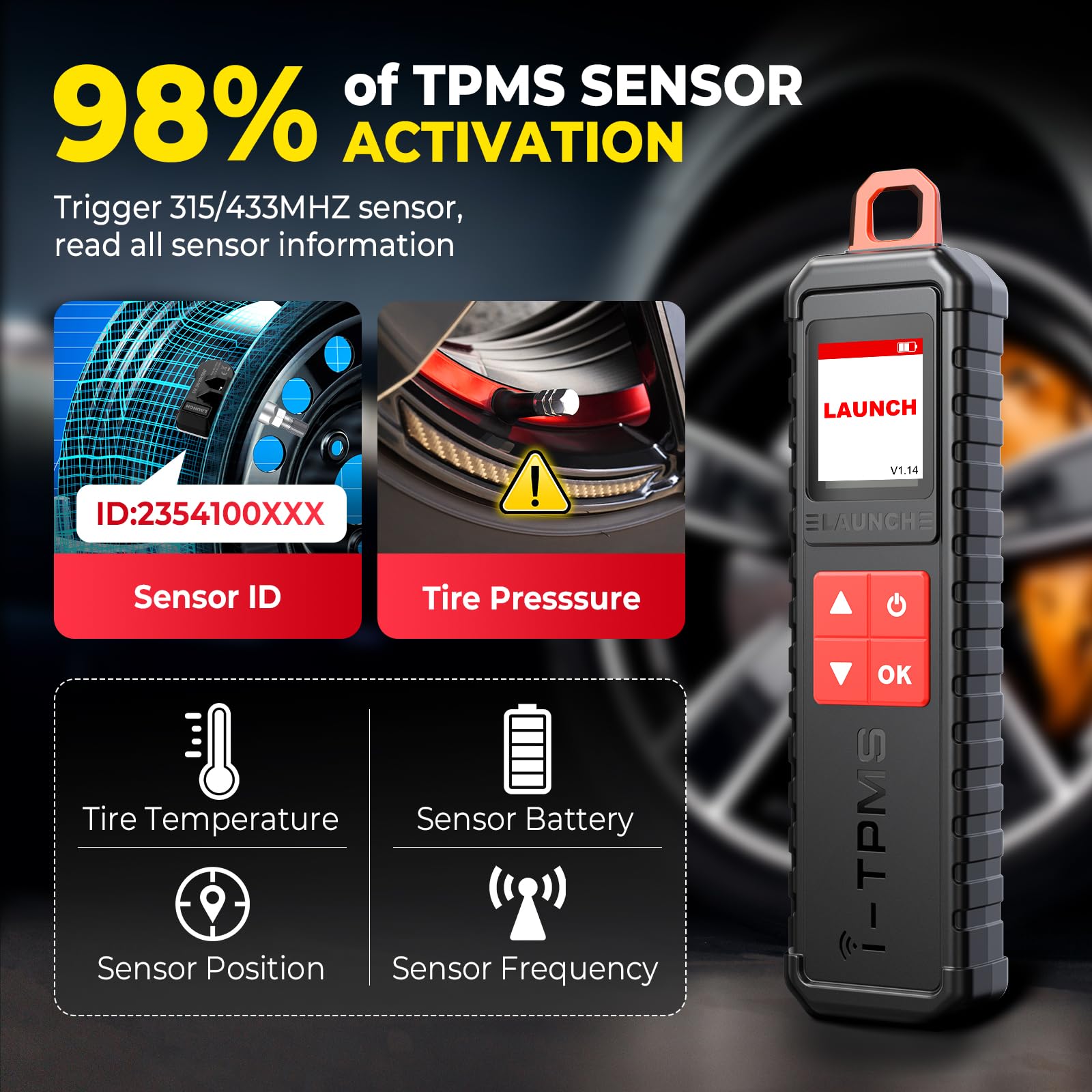 LAUNCH X431 i-TPMS Sensores de Presión de Neumáticos, Activar/Nuevo Aprender/Programar Detector de Presión de Neumáticos, Herramienta de Diagnóstico de TPMS Funciona con X431 V+/Pros V/Pad VII
