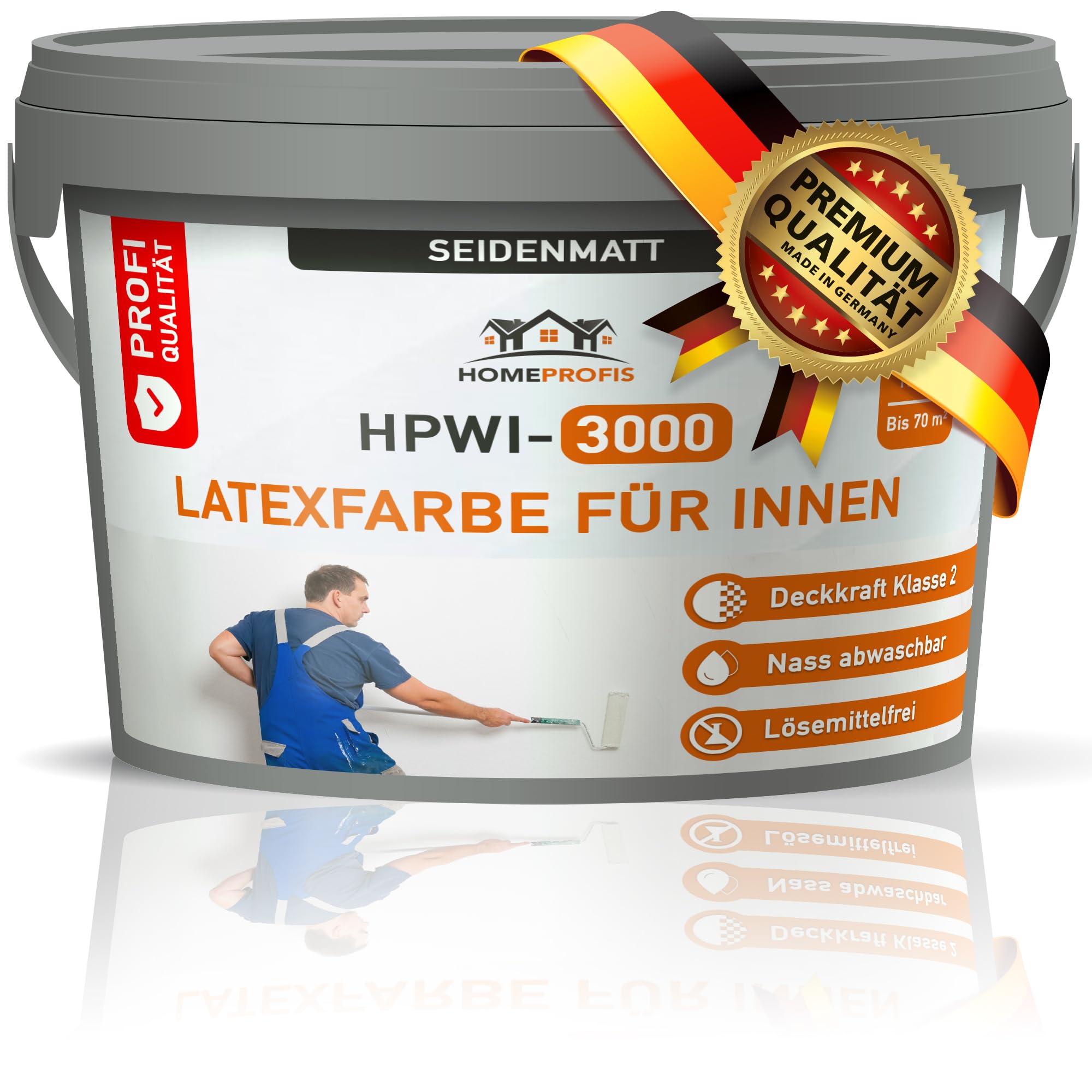 Home Profis® Latexfarbe weiß | abwaschbare Wandfarbe Innen | Hervorragende Deckkraft | Zum Färben & Ausbessern | Geruchsarm | Stumpfmatt | Profi Qualität | HPWI-3000 (10 Liter | Bis 70 m²)
