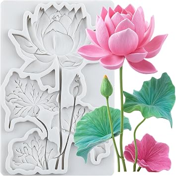 Lotus Flower Silicone Mold Lotus Leaves Fondant Molds For Cake Decorating Cupcake Topper Polymer Clay Candy Chocolate Gum Paste