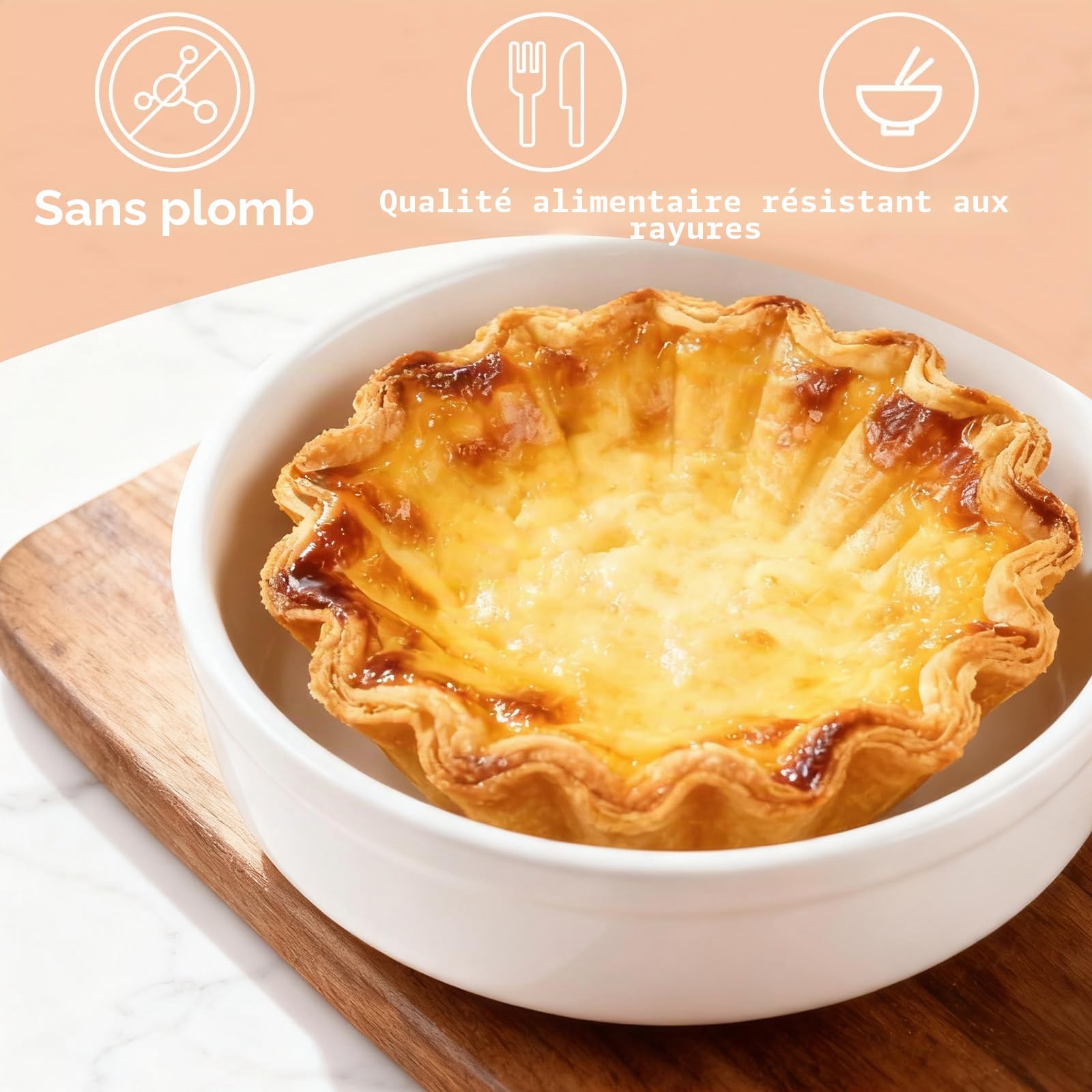 APACALI Lot de 10 ramequins de 240 ml pour crème brûlée, ramequins à tartelette en céramique, bols à soufflé plats pour la cuisson de pudding à la vanille, mini gâteaux, pudding et sauces
