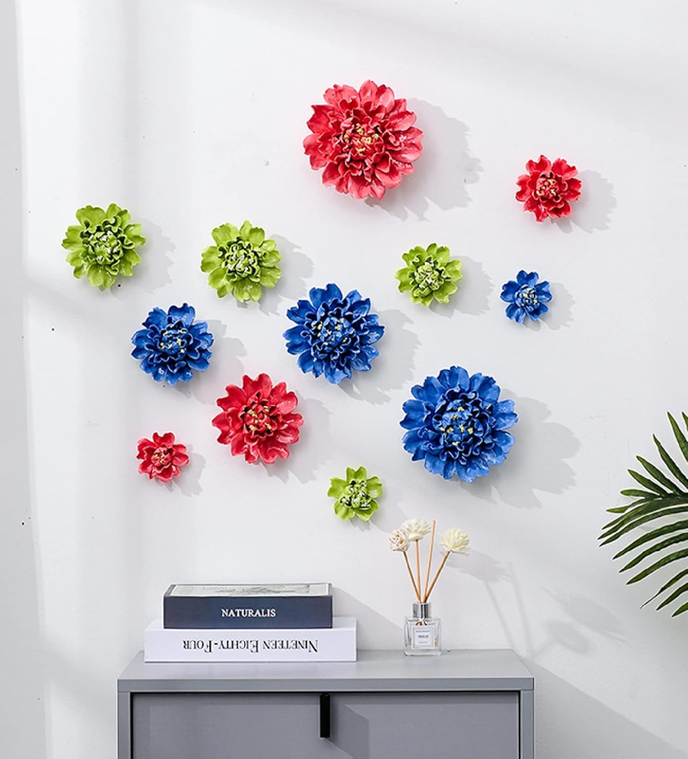 Blue Crape Myrtle Flower Handcrafted Ceramic Wall Decor Sculpture 3D Wall Hanging Ornament Arts Home Decor Wedding Gift 3.5 inch