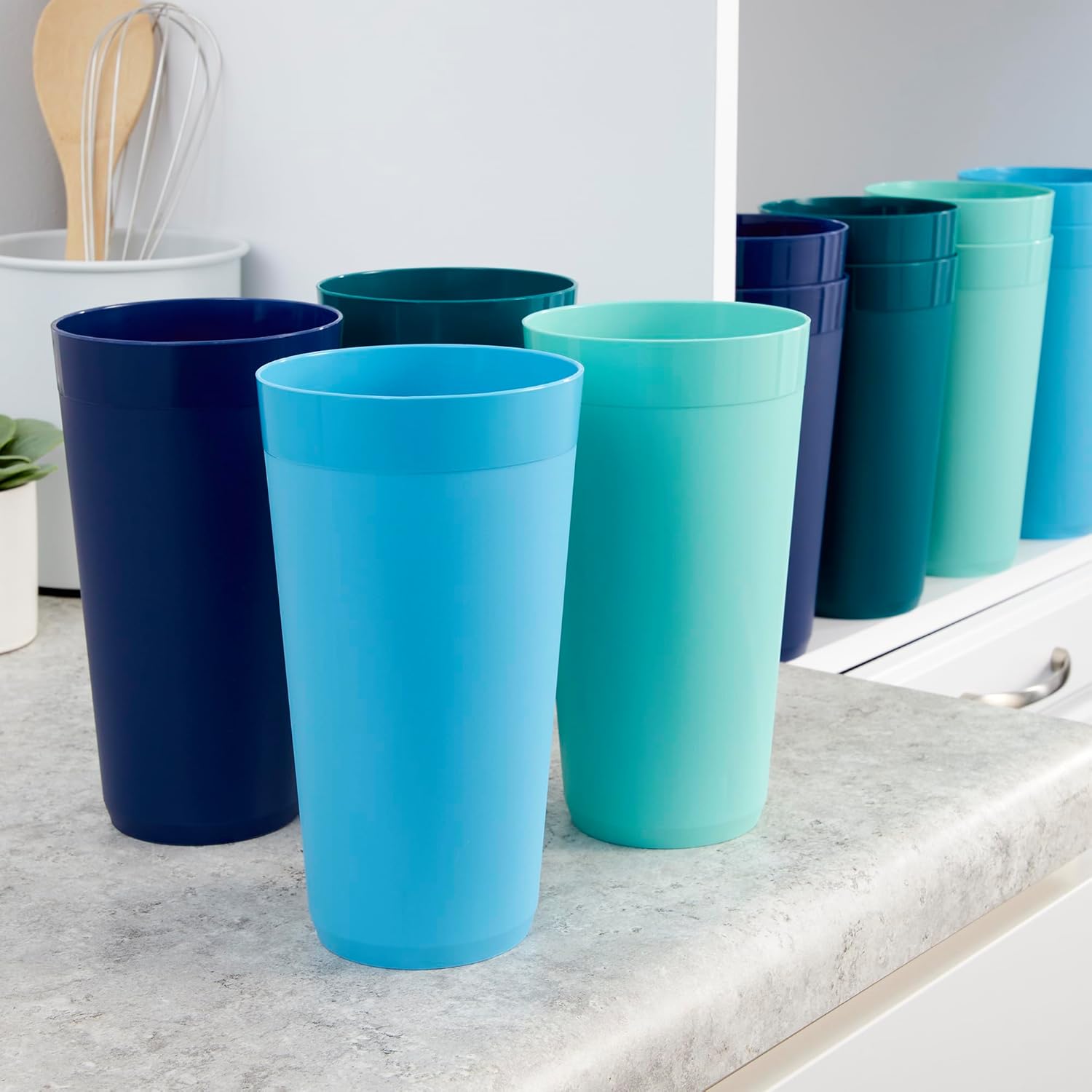 US Acrylic Newport 32 ounce Unbreakable Plastic Stackable Iced-Tea Tumblers in 4 Coastal Colors | Set of 12 Drinking Cups | Reusable, BPA-free, Made in the USA, Top-rack Dishwasher and Microwave Safe - Image 8