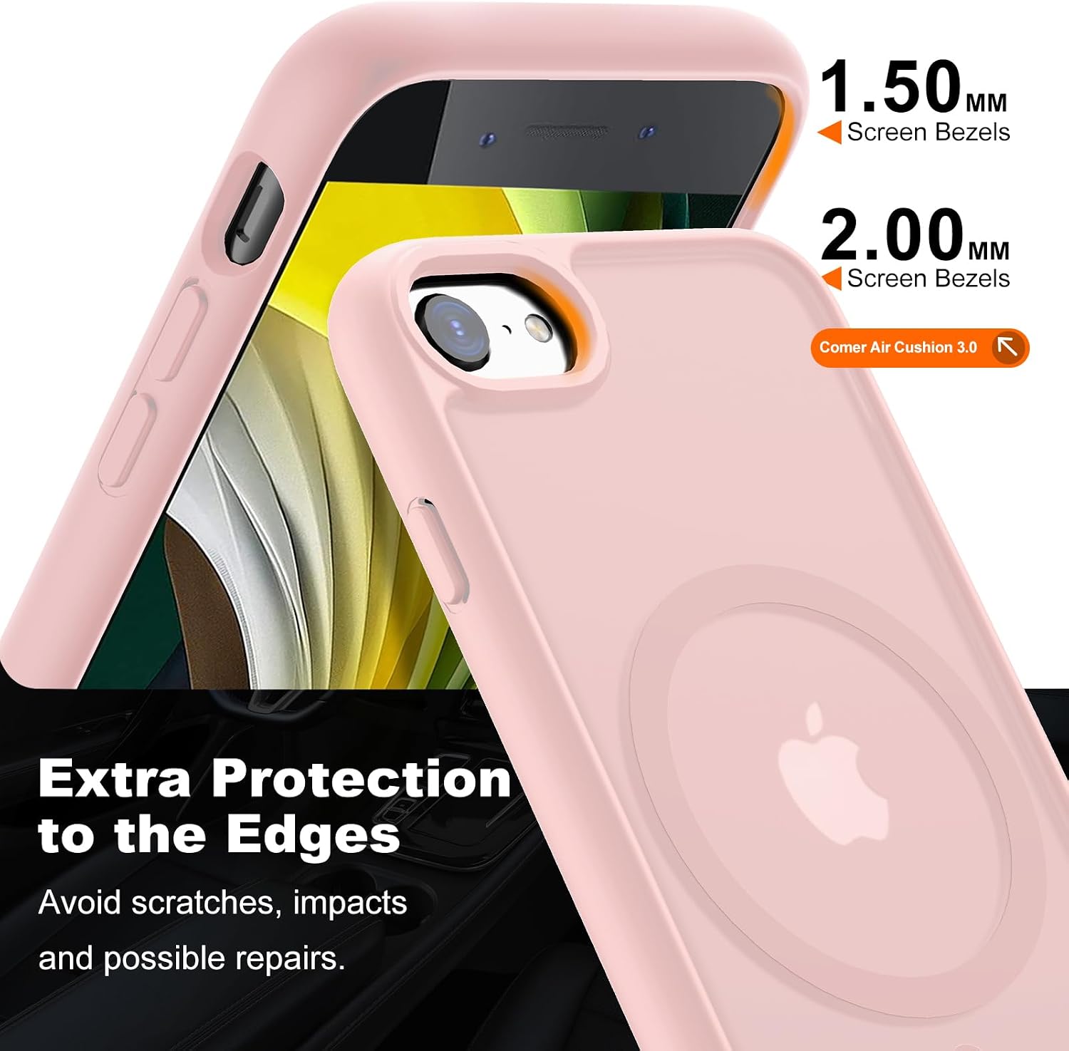 Hualele Magnetic for iPhone SE Case 2022/3rd/2020/2nd gen,iPhone 8/7 Case,Compatible with MagSafe, Military Grade Dropproof Translucent Matte Hard Back Soft Edge Slim Protective Phone Case,Light Pink image 5