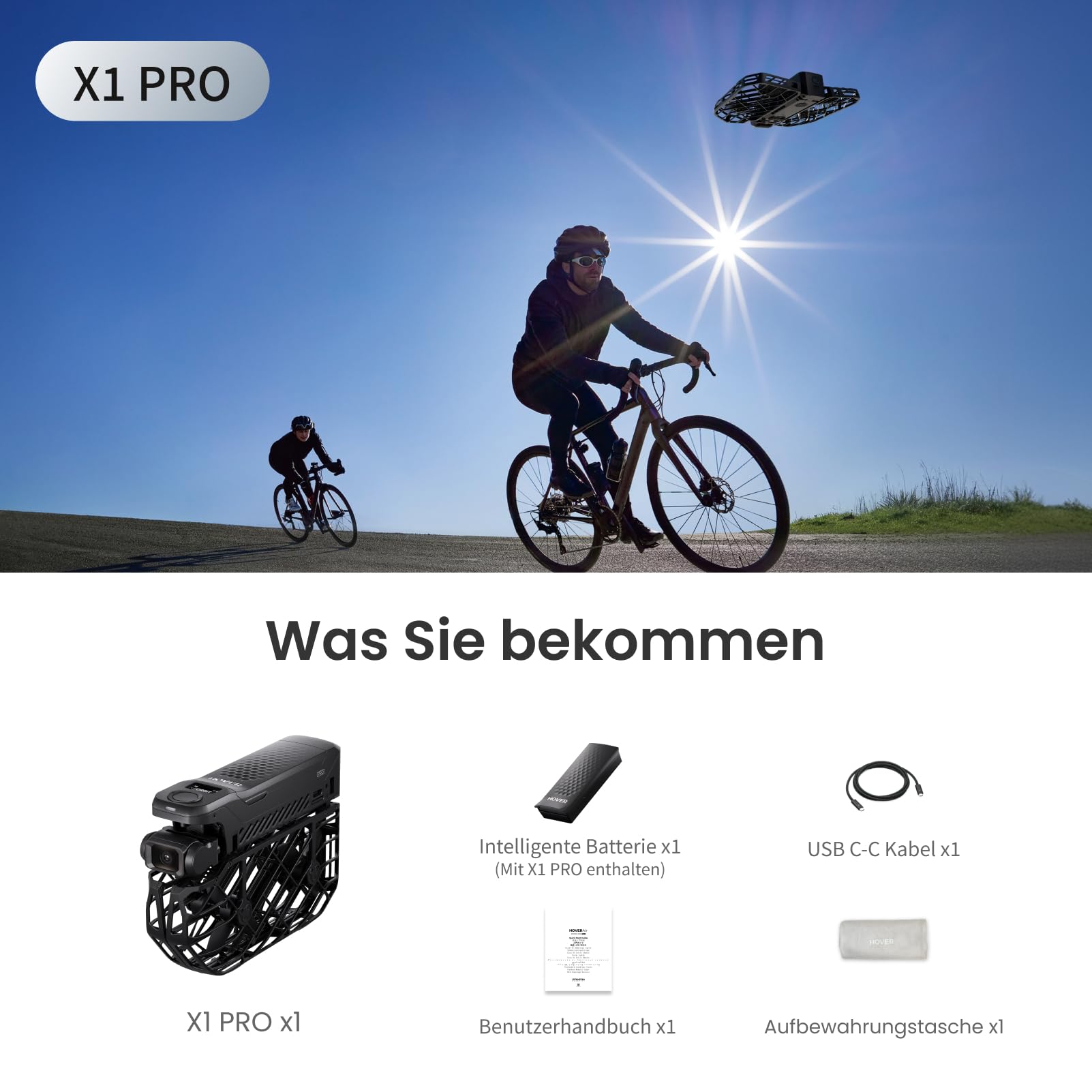 HOVERAir X1 PRO Drohne mit Kamera 4K, Faltbar Action Cam mit über 15 vollautomatischen Flugmodi, 42 KM/H, Fliegen überall mit OmniTerrain, Rückkollisions-Erkennung (Standard)