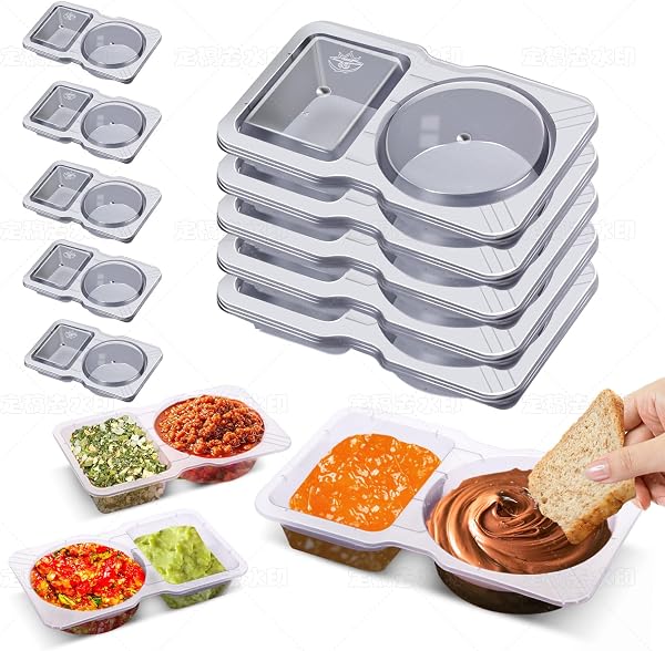 Qewro 15 Sets Double Compartment Condiment Container With Lids, Reusable Snack Container for Sauces and Snacks, Disposab