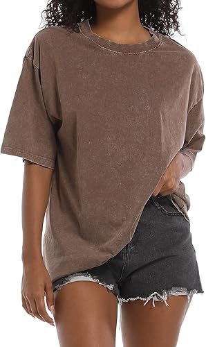 BINTEHGS Camisetas vintage grunge de gran tamaño para mujeres, manga corta, algodón, casuales, holgadas, para adolescentes, modernas, cuello