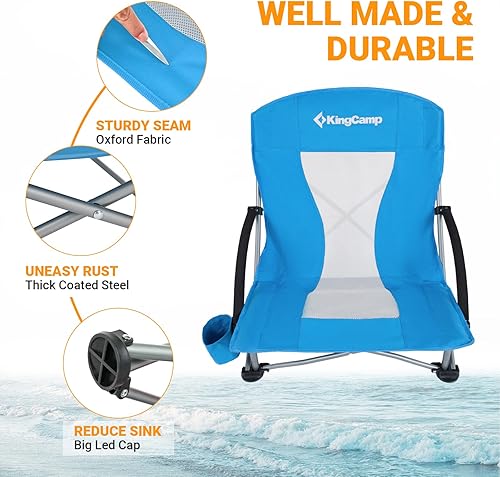 Miniatura 7 de KingCamp Sillas de playa bajas, silla portátil plegable para adultos, asiento ligero extra ancho, 300 libras, mochila de gran tamaño, bolsa de