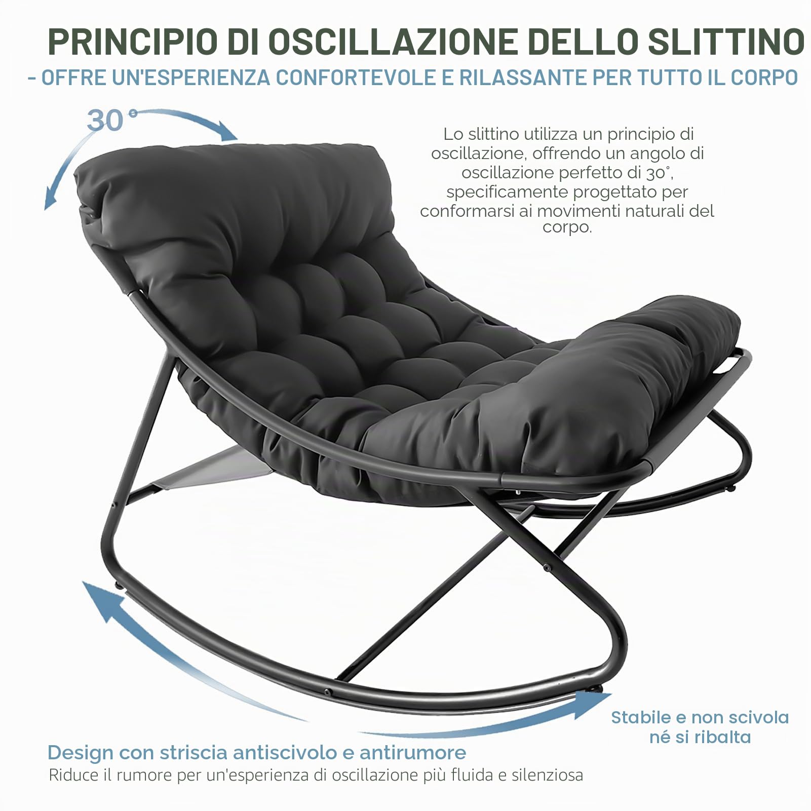 Poltrona a Dondolo da Esterno, Sedia a Dondolo da Esterno con Pouf, Poltrona da Lettura a Salotto con Cuscino Imbottito, Portata 150kg, Rocking Chair per Salotto Terrazza Camera Studio (Grigio)