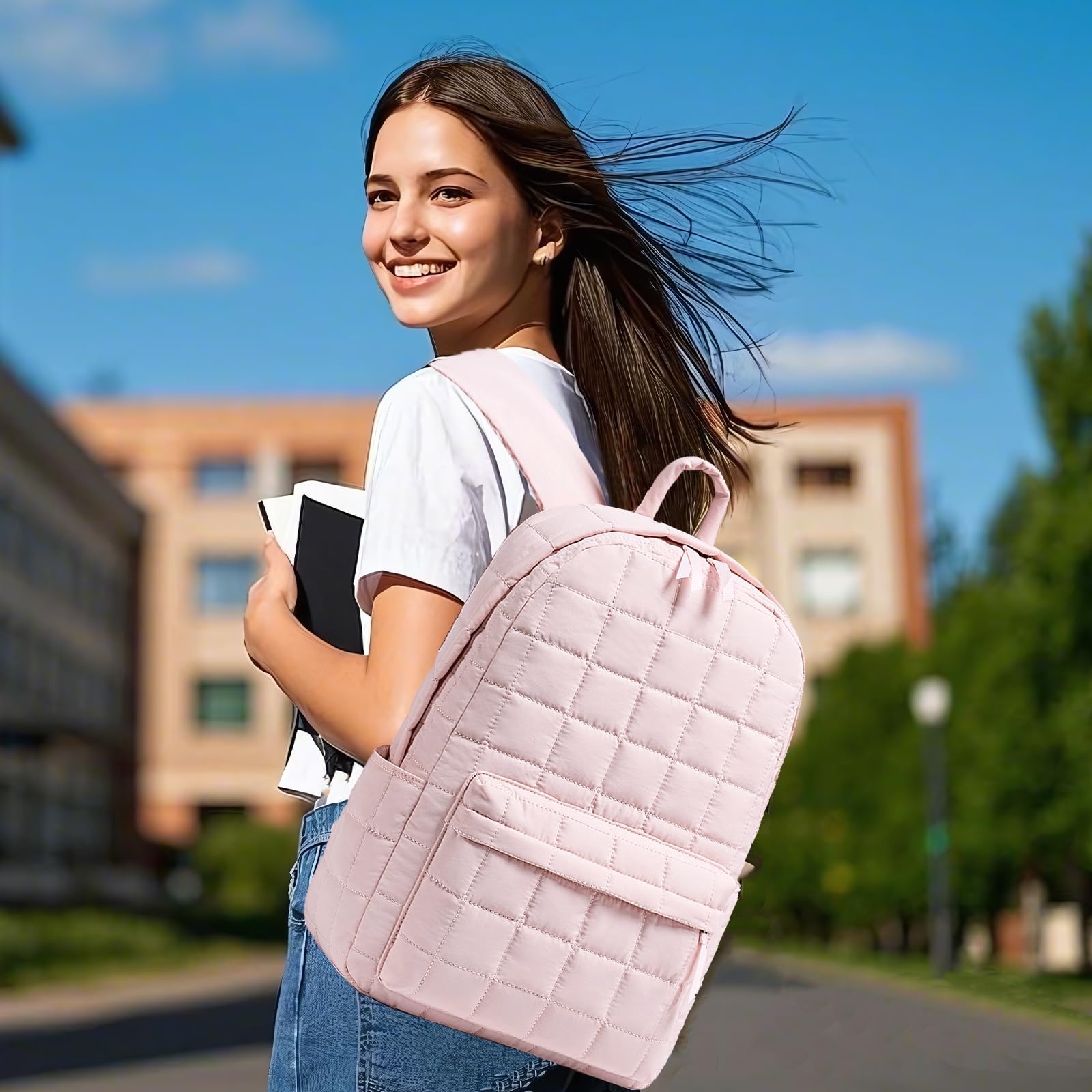 BTOOP Mochila escolar para adolescentes, niñas, mujeres, laptop, universidad, llavero, cartera, para niñas y mujeres, informal, escuela secundaria