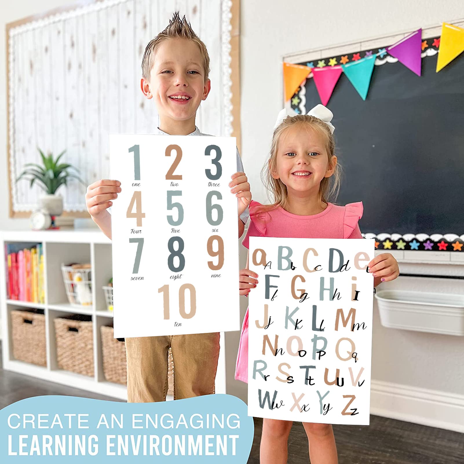 LIYAOLI Alphabet Poster Kids Wall Art 2 Set of 16x24in ABCs for Girls Bedroom Accessories Classroom Playroom Decor - Image 2