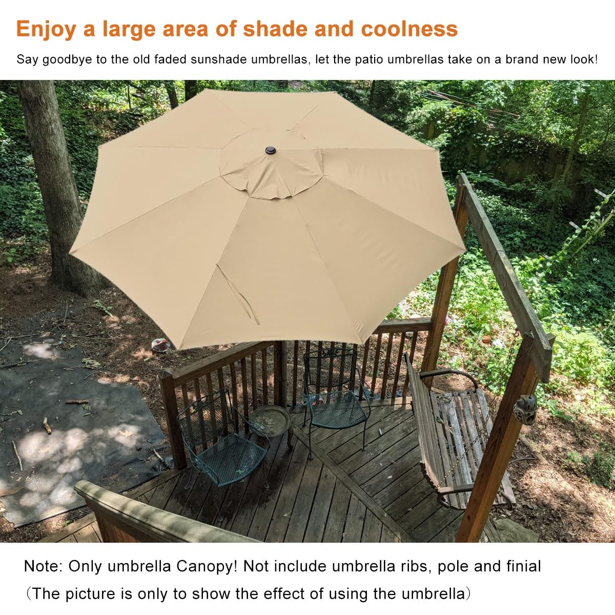Ombrello di ricambio per ombrellone da patio, 2.0m/2.7m/3.0m con 6 Costole/8 costole Copertura di ricambio Per Ombrellone Da Giardino, Telo di ricambio per ombrellone per esterni(Colore:Bianco,Misurar