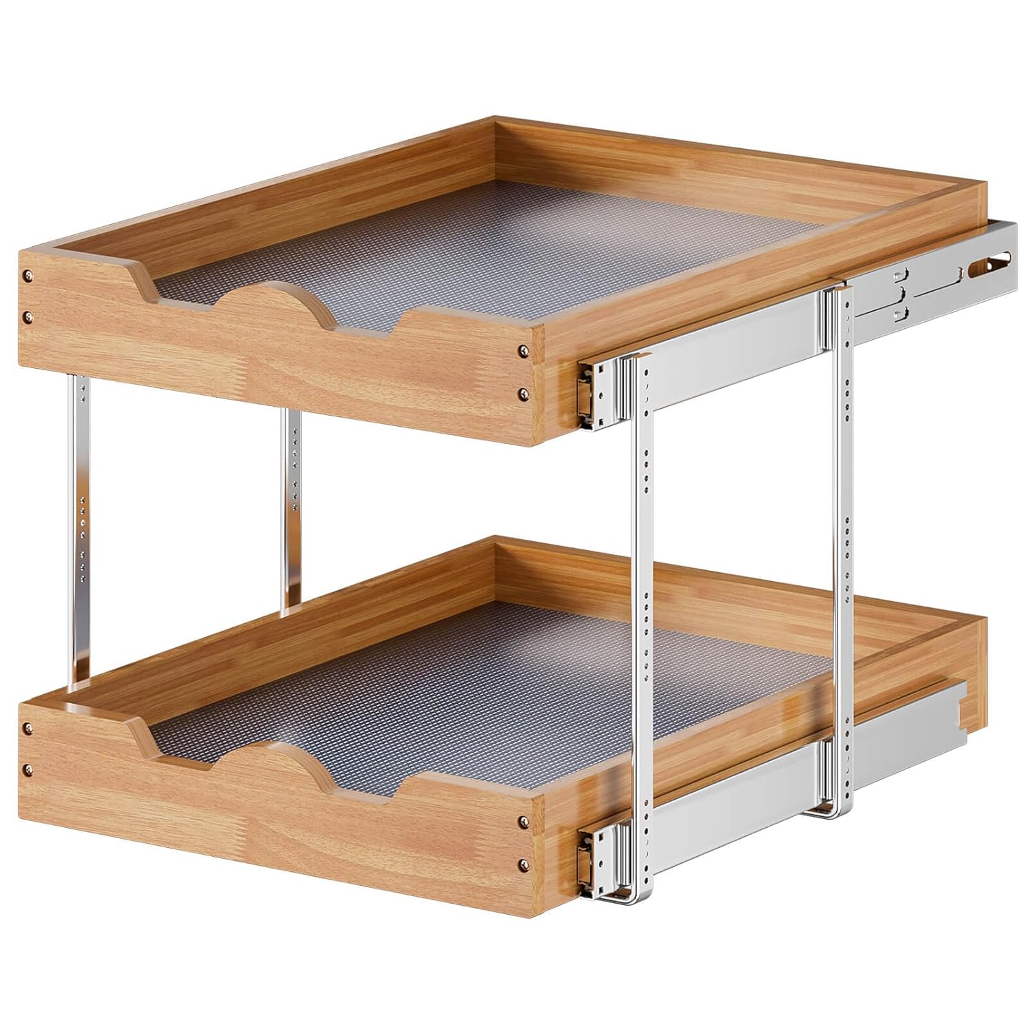 OCG 2 Tier Pull Out Cabinet Organizer 20W x 21D Heavy-Duty Slide out Wood Drawer Shelf Pull Out