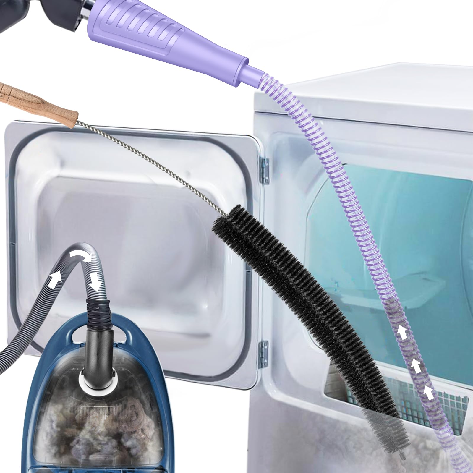 Sealegend 2Pcs Dryer Vent Cleaner Kit - Vacuum Attachment &amp; Brush Purple