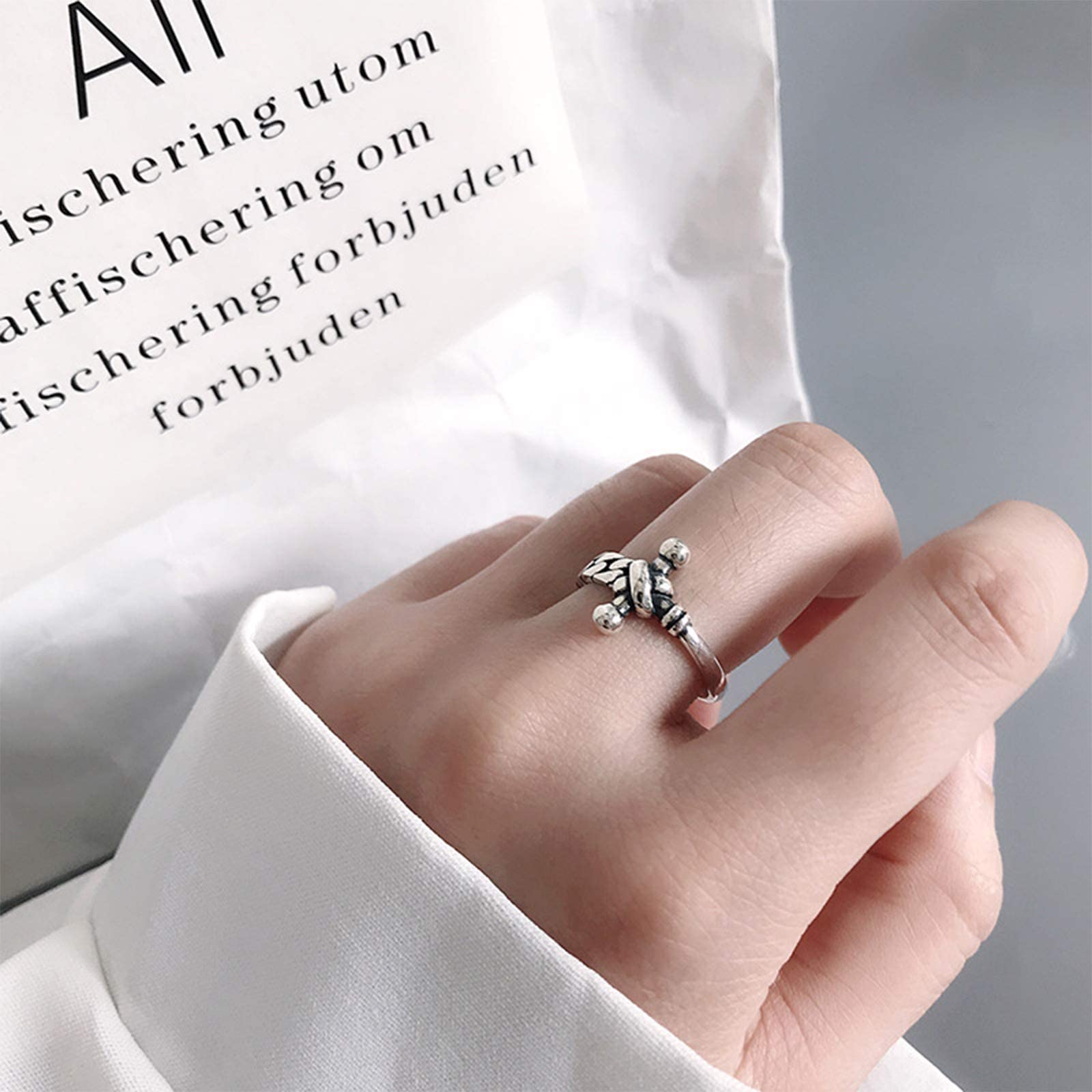 Retro-Kettenring aus 925er Sterlingsilber für Damen mit Kreuzanhänger, Verstellbarer Edelstahl, stilvoller Ring für Teenager, Jungen und Mädchen