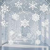 32 Pcs Snowflake Hanging Swirls Party Decoration - Christmas Winter Wonderland Ceiling Decor White Silver Snowflake Ornaments Garland for Winter Holiday Party Decorative Frozen Theme Party...