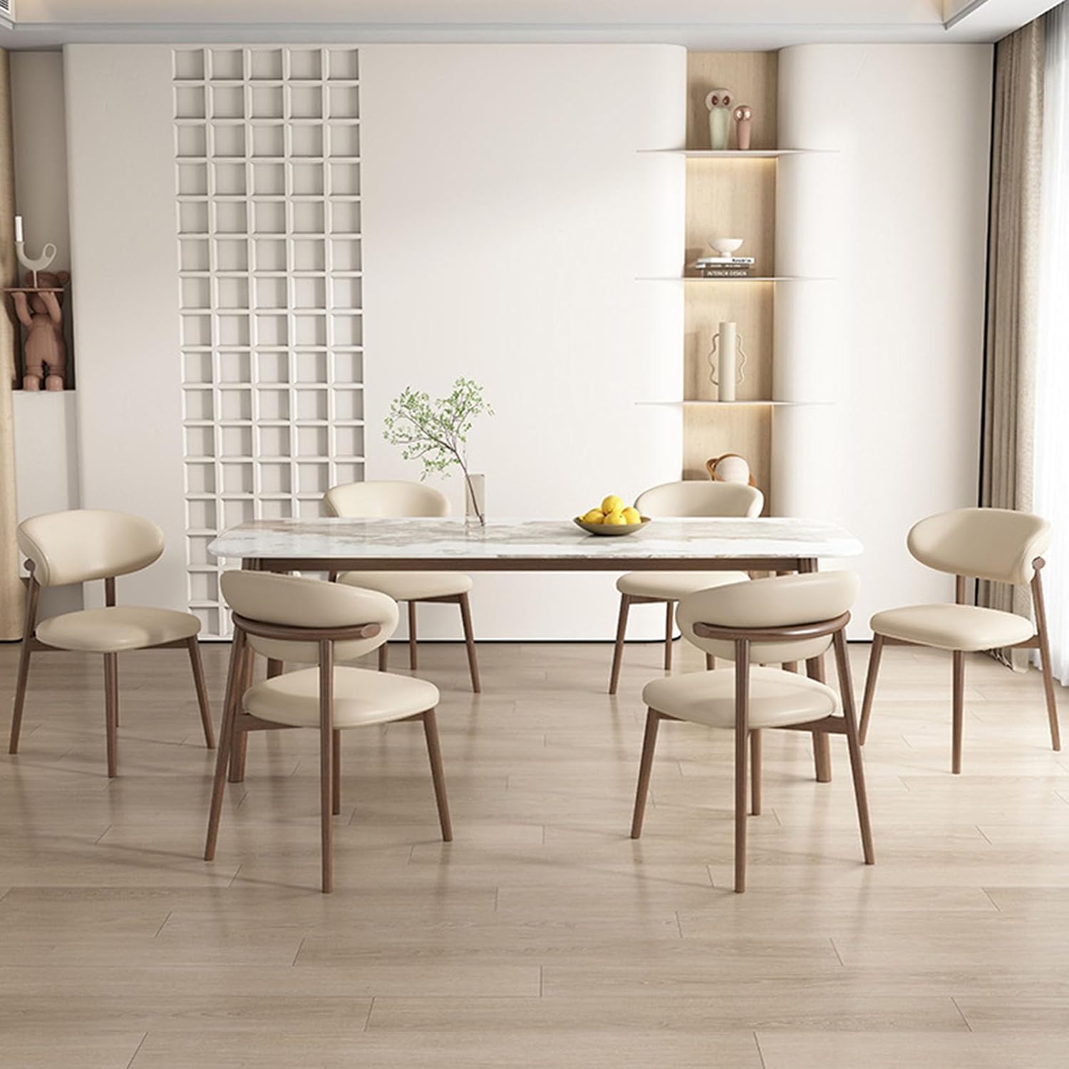 Dining Chair Side PU Leather Cushion Chair with Waterproof Surface and Wood Legs, Mid-Century Lounge Armless Chair for Kitchen Restaurant and Living Room, Bedroom