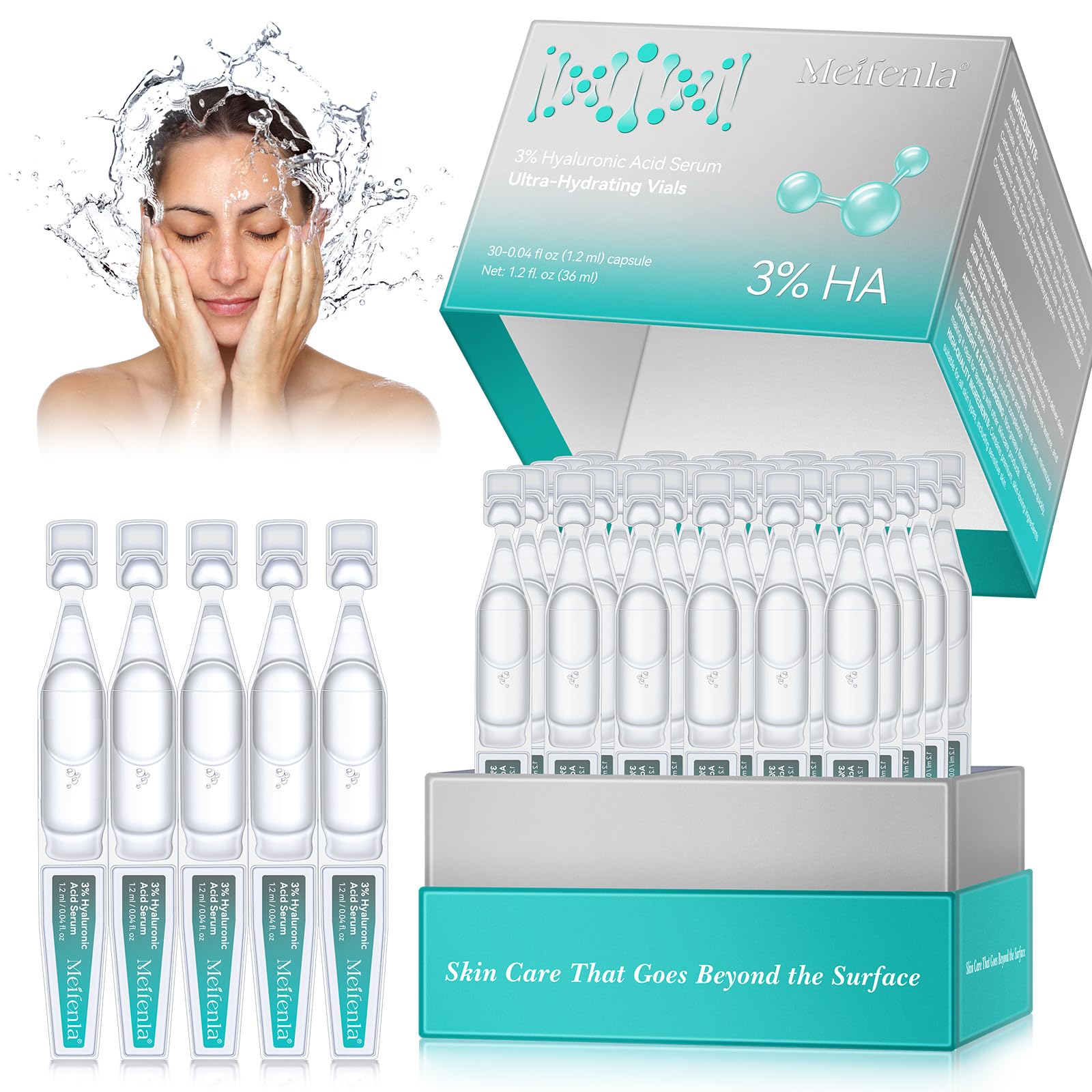 3% Hyaluronic Acid Serum Ultra-Hydrating Vials, 30Pcs Hyaluronic Acid Tubes, Deep Hydration Essence