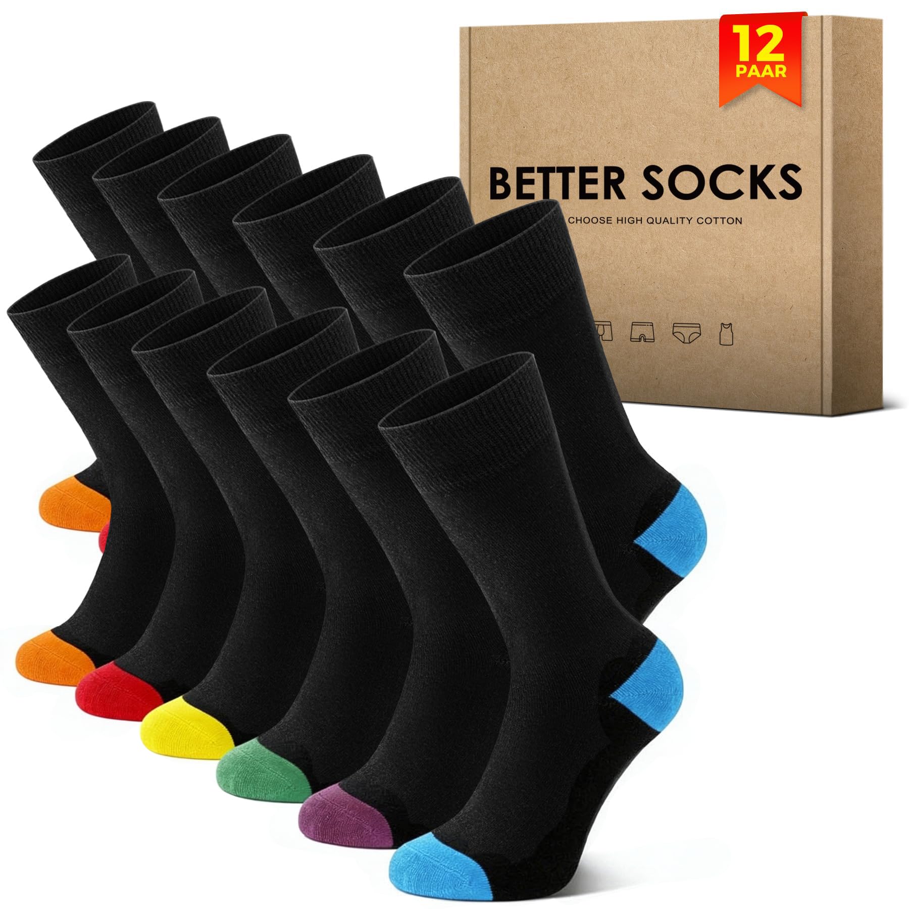 NUOZA Socken Herren und Damen 12 Paar Baumwolle Business Lange Atmungsaktive Socks Sportsocken Schwarz/Weiß