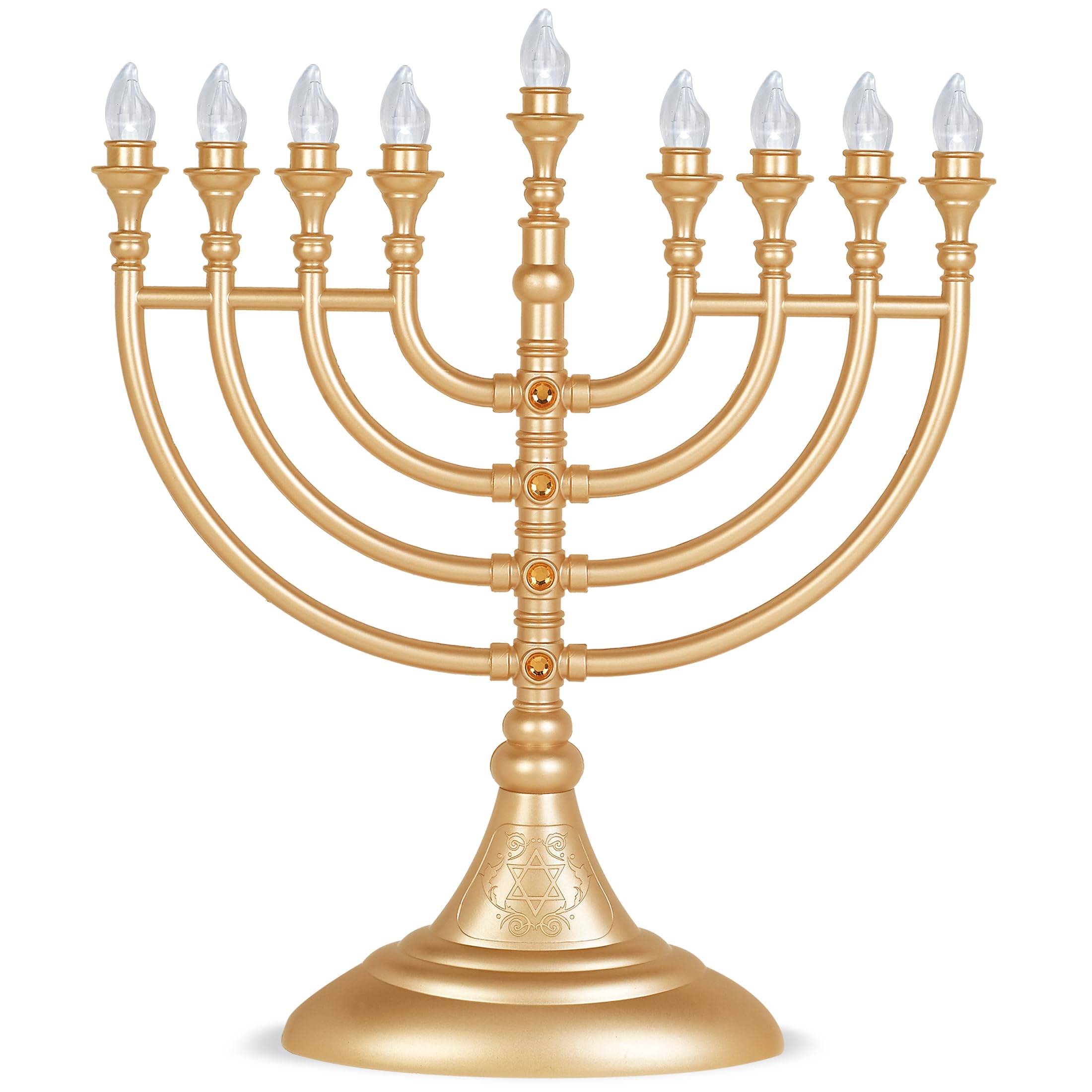 Aviv Judaica Gold Traditional Led Electric Hanukkah Menorah - Battery Or Usb Powered - Includes A Micro Usb 5' Cable