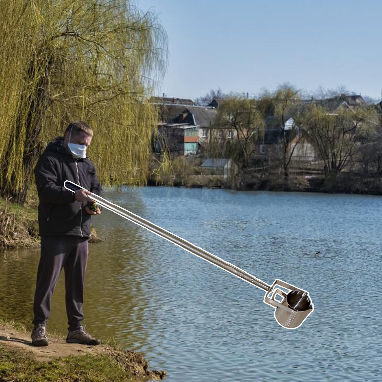 Kit di campionamento dell'acqua in acciaio inox per microbiologi, palo telescopico con becher graduato per campionamento accurato del flusso