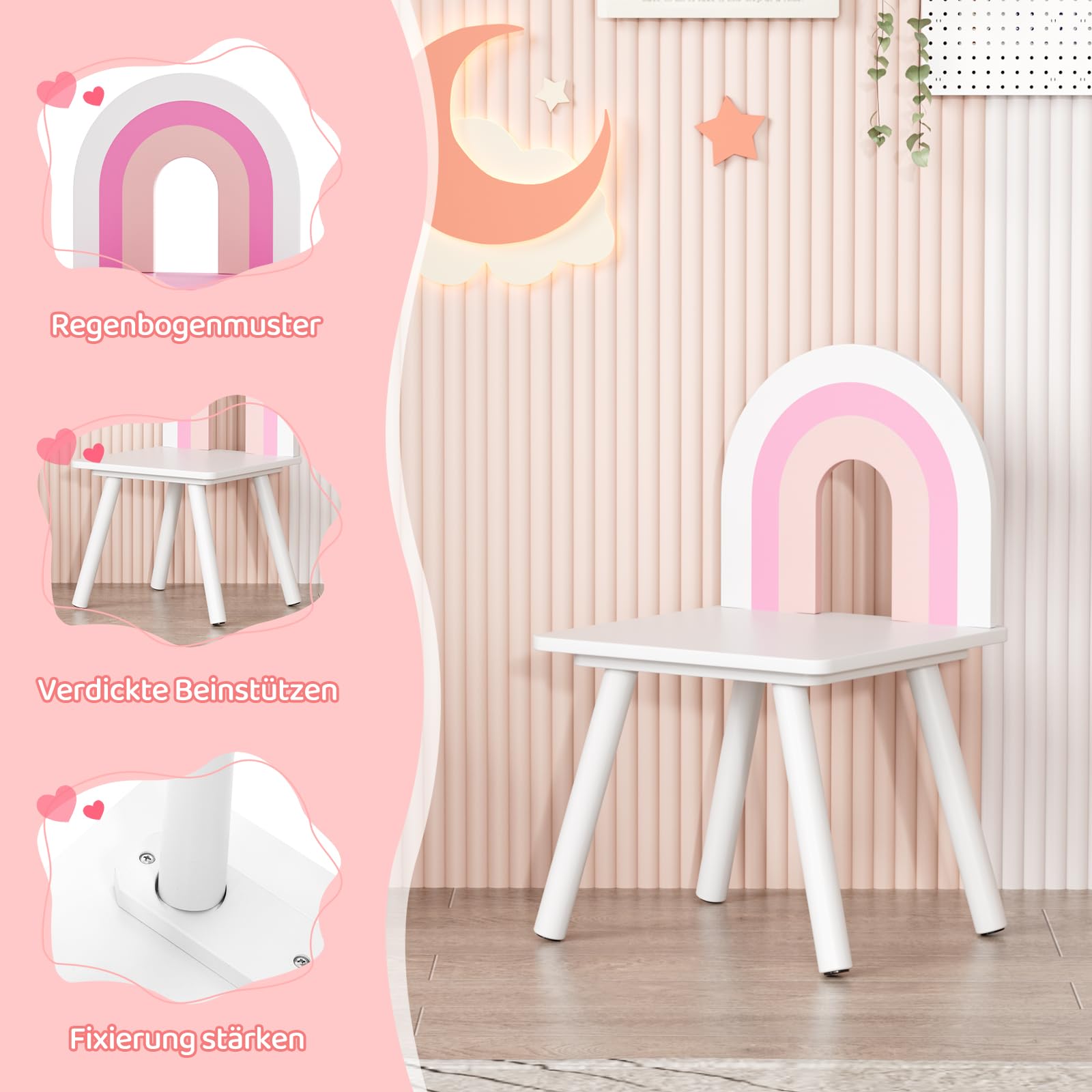 MAMIZO Schminktisch Kinder Set, Wolkenförmiger Kinderschminktisch mit Spiegel, Hocker, Schubladen und Aufbewahrungsschränken, Prinzessin Frisiertisch aus Holz, 73,5x40x90,5cm, Weiß