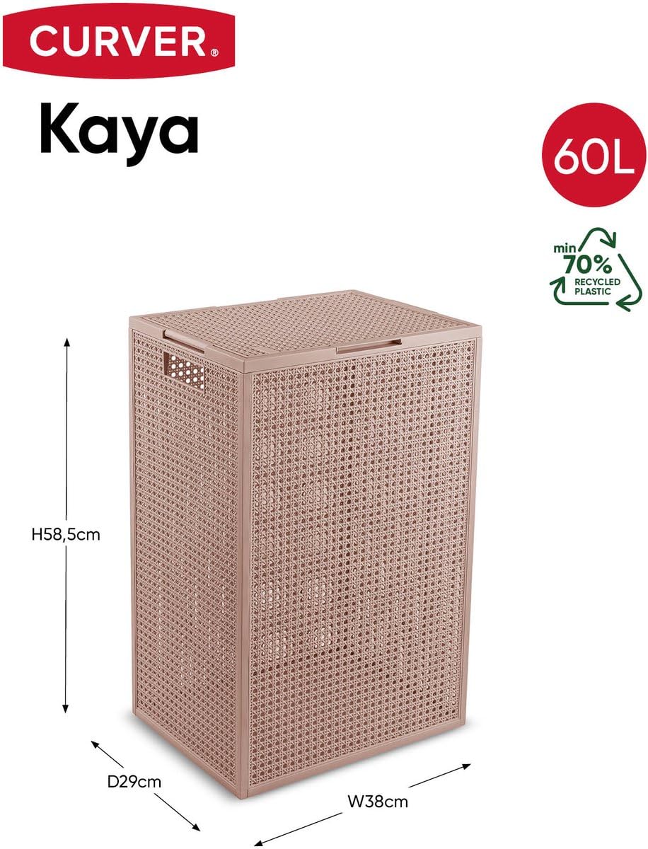 Curver Kaya Wäschekorb mit Deckel – 2er-Set – je 60 Liter – 38×29×58,5 cm – Warm Taupe – aus 70% recyceltem Kunststoff – mit Belüftung