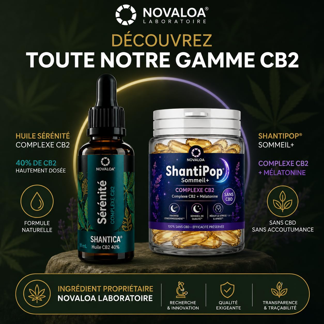 Laboratoire – Huile Sérénité Complexe CB2® 40% – Sans CBD Sans THC – 10 ml – Saveur Nature