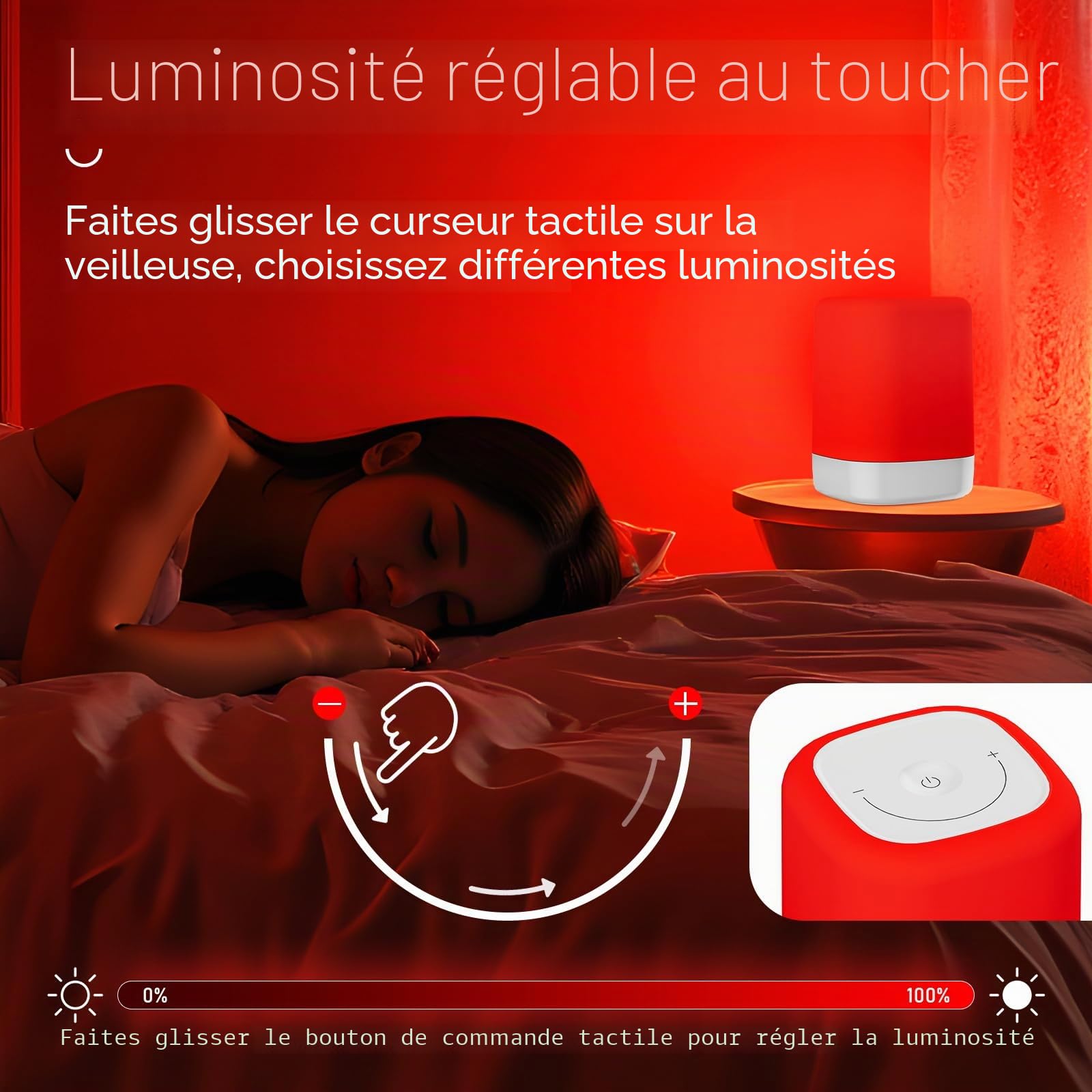 Lampe de thérapie lumineuse rouge pour le sommeil, lumières de nuit rouges avec une longueur d'onde de 670 nm, lampe de nuit rouge pour favoriser une relaxation profonde et améliorer le sommeil pour