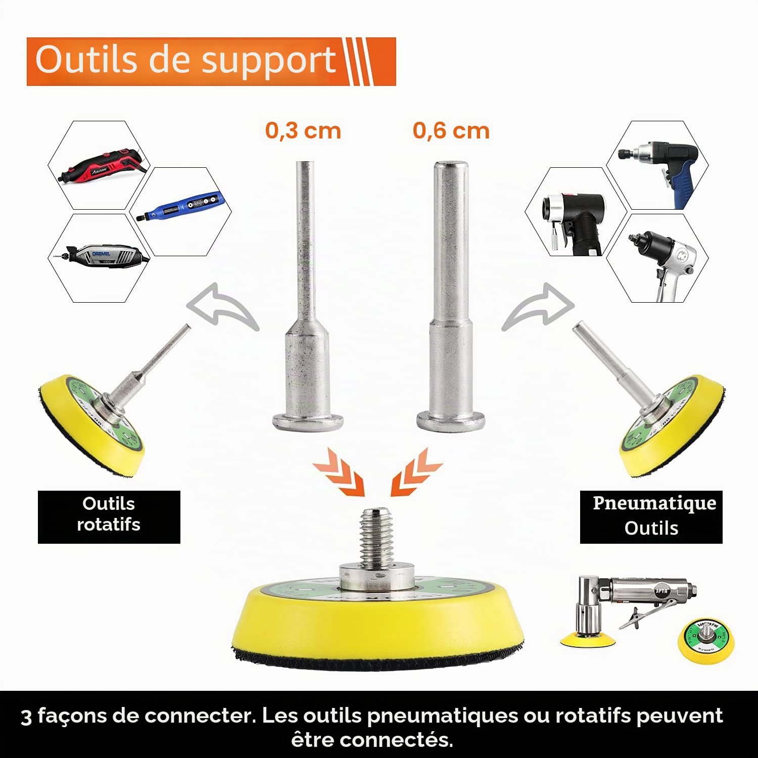 Tshya Lot de 270 disques abrasifs de 5,1 cm Lot de patins pour perceuse, meuleuse, outils rotatifs, accessoires de meuleuse avec tige de 0,3 cm et 0,6 cm, patins de ponçage inclus grain 36-3000