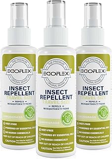3-Pack Mosquito Repellent Spray - DEET-Free Bug Spray Travel Size TSA Approved - Mosquito, Tick & Insect Killer Deterrent with Natural Essential Oils - Lemongrass Scent - Safe for Family - 3 Fl Oz