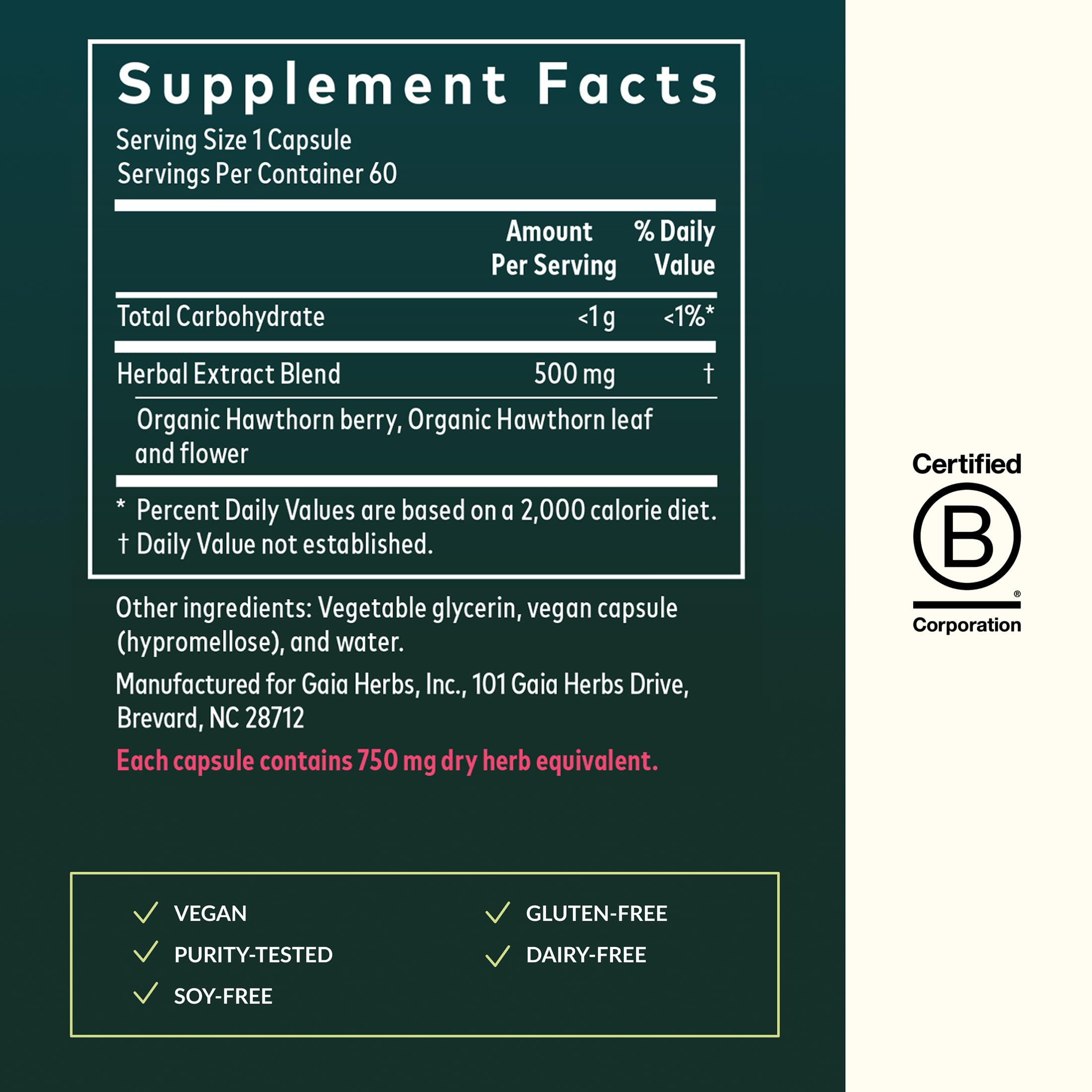 Gaia Herbs Hawthorn Supreme - Hawthorn Berry Supplement - with Herbs Traditionally Used to Support Heart Health* - 60 Vegan Liquid Phyto-Caps (60 Servings)