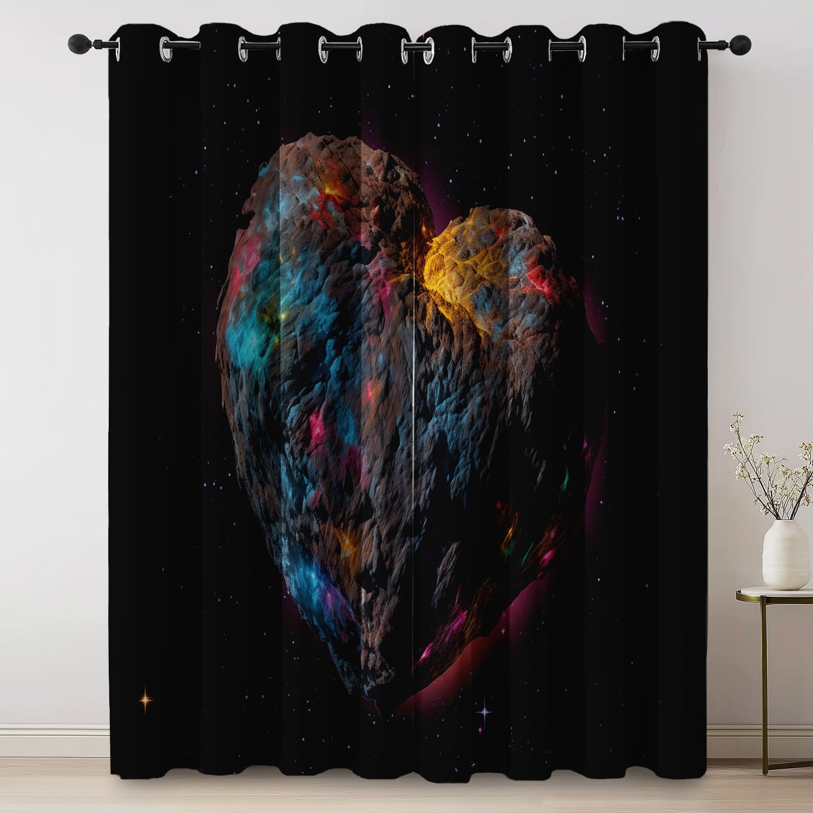 100% zasłony zaciemniające, fantazyjne meteoryty, gwiaździste niebo, 140 x 102 cm (2 panele) nadruk termiczny z przelotkami, oszczędność energii, zasłony zaciemniające do sypialni i salonu kolor