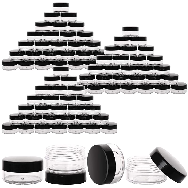 Frascos plásticos pretos BTYMS com tampa, capacidade de 10 g, Pacote com 100