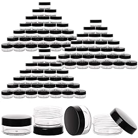 100 Count 10g Small Sample Containers with Lids Plastic Jar Cosmetic Jars Empty Makeup Jars Lip Balm Containers - Black