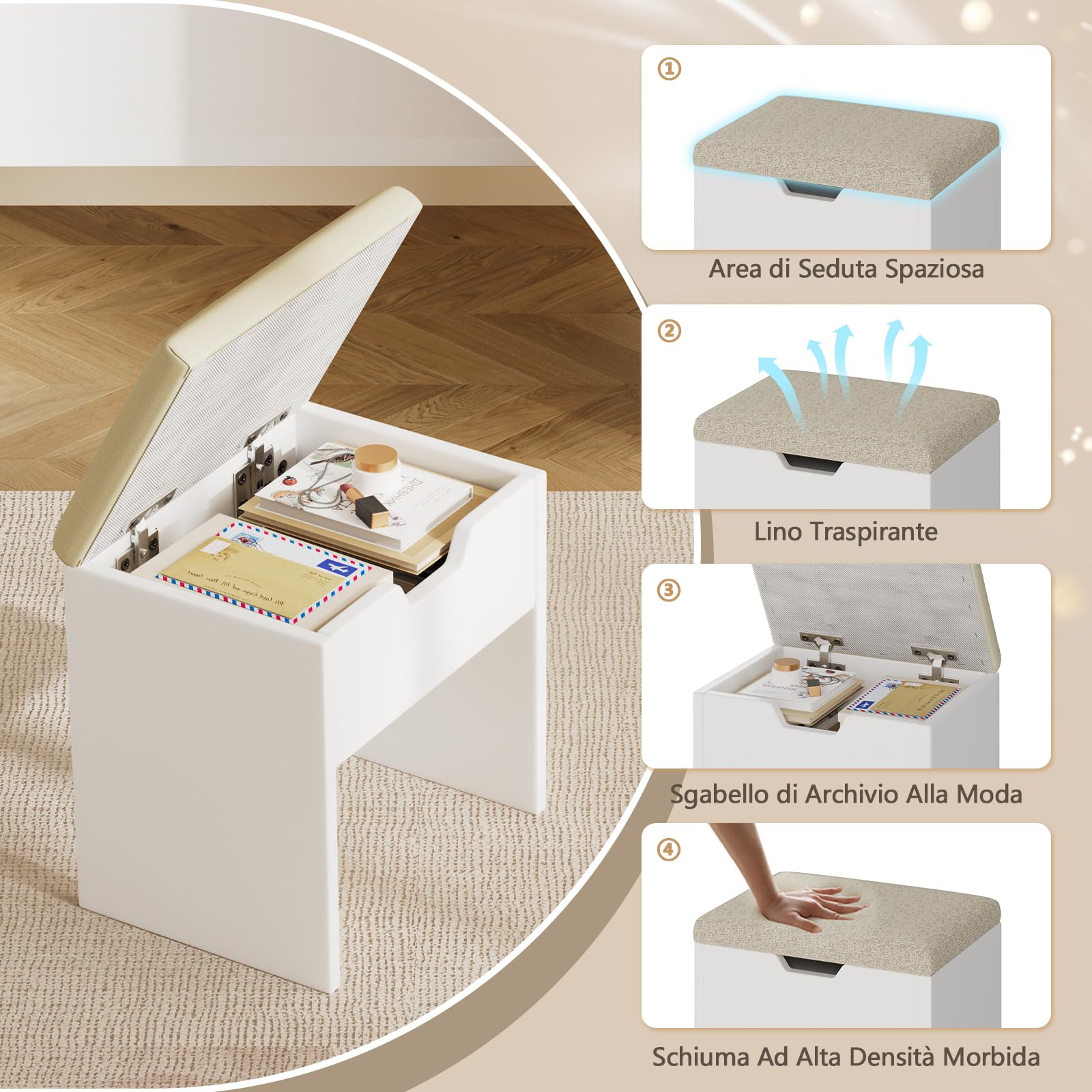 Toeletta Trucco Con Luce LED E Specchio - Tavolo Con 2 Cassetti E Sgabello, Nero Moderno - Foto 9