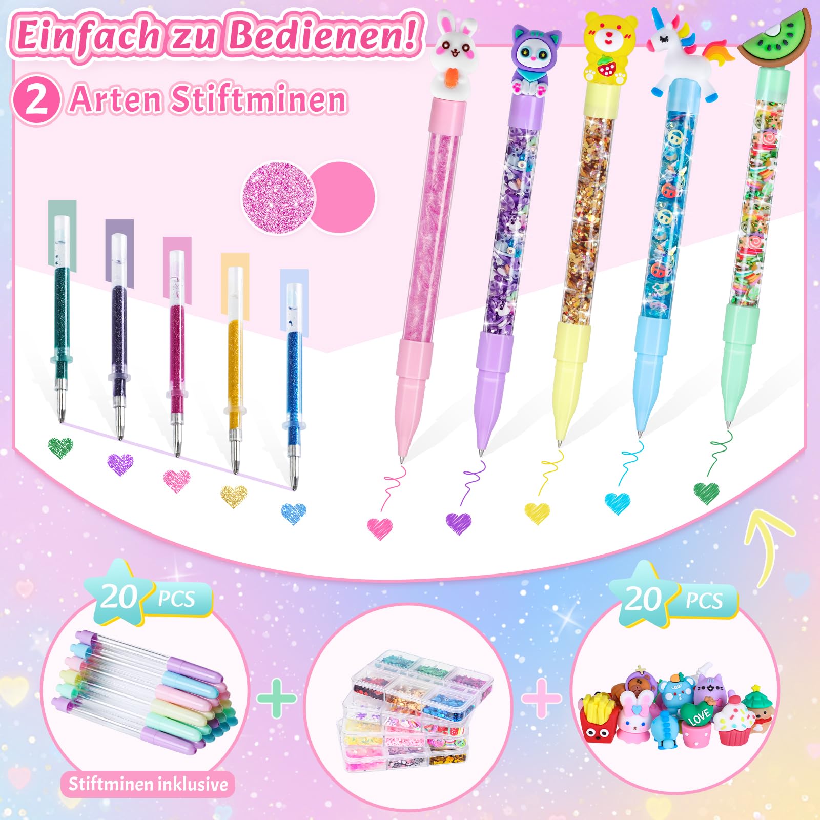 Kazzley Stifte Selber Machen Set mit 73 Zubehör, DIY Stifte Set, Bastelset Kinder ab 6 Jahre, Basteln Kindergeburtstag Geschenkideen Einschulung Geschenk für Mädchen Junge ab 5-12 Jahre