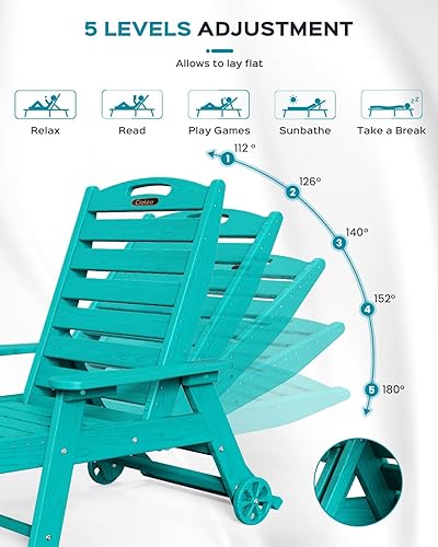 Miniatura 57 de Silla de Descanso para Exteriores, Silla de Descanso Chaise Lounge de Gran Tamaño con 5 Posiciones, HDPE, Silla de Descanso para Patio con Ruedas
