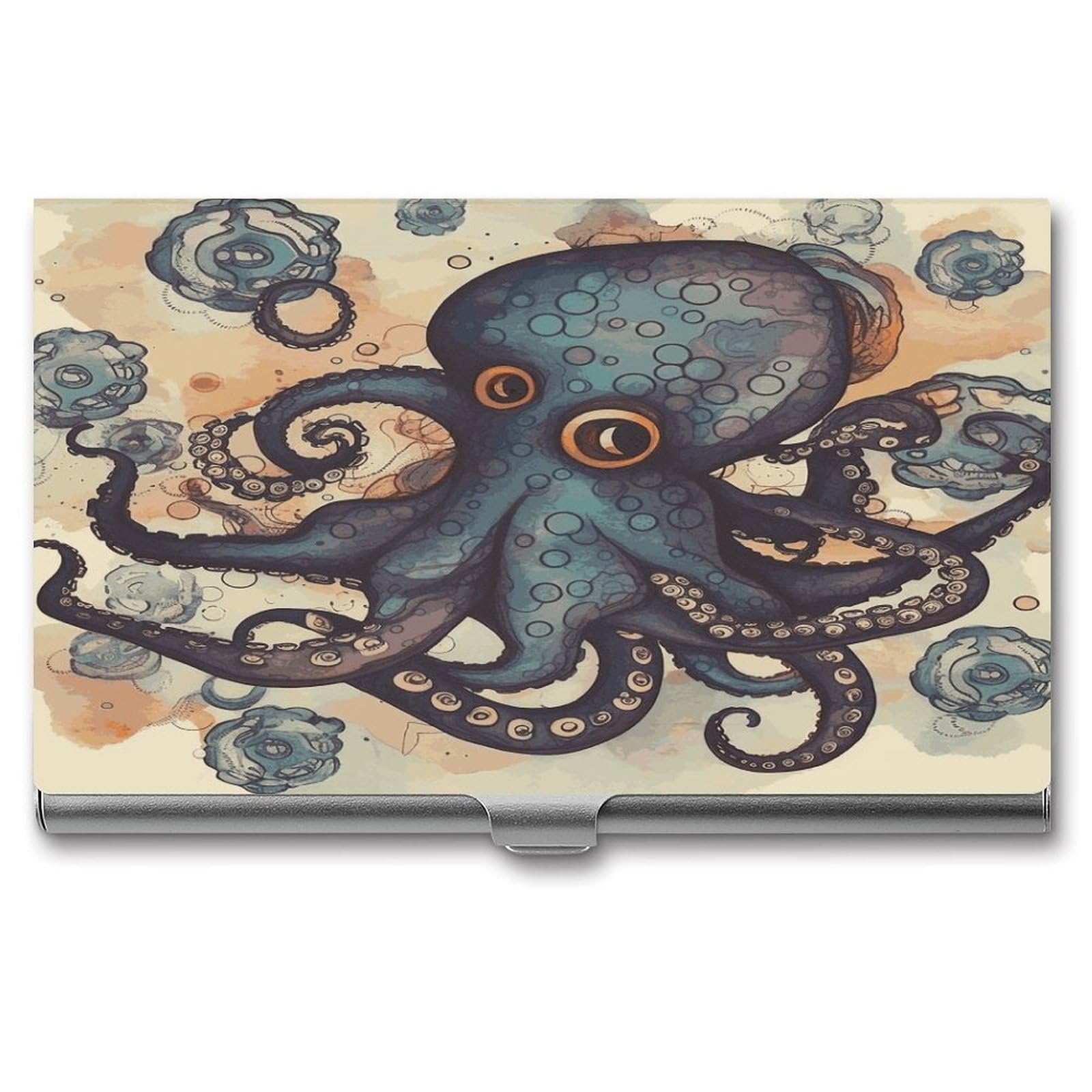 JTREHY Retro Octopus Business Card Case Convenient to Carry Business Card Dispenser Durable Not Prone to Wear And Tear Business Card Holder for Men & Women