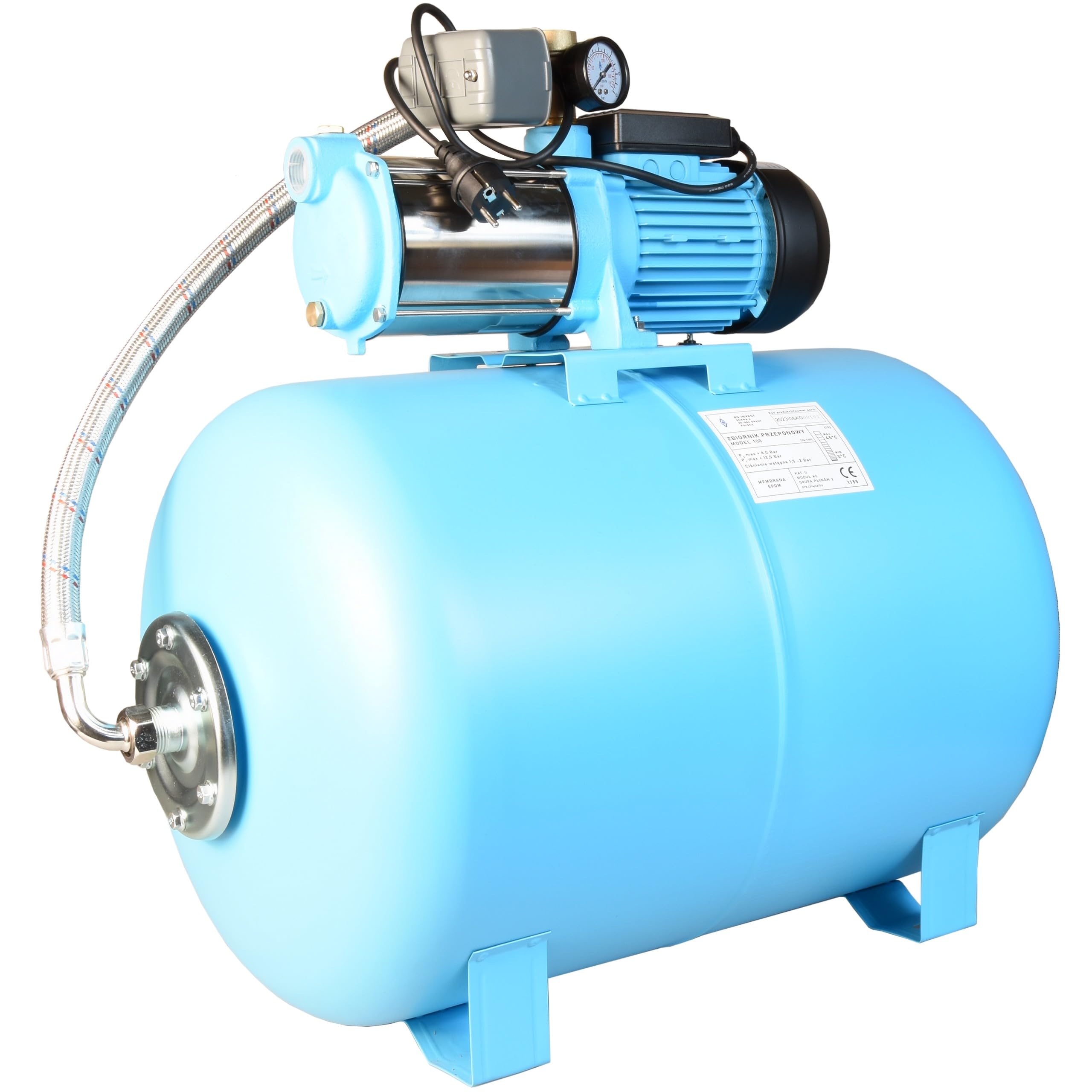 Hauswasserwerk MAX-H 1300 - Kreiselpumpe (6000 l/h,1300W, Förderhöhe 55m) - 100L Druckkessel - Hauswasserautomat mit Druckschalter Manometer - Wasserpumpe Edelstahl INOXfür Gartenbewässerung 100 Liter