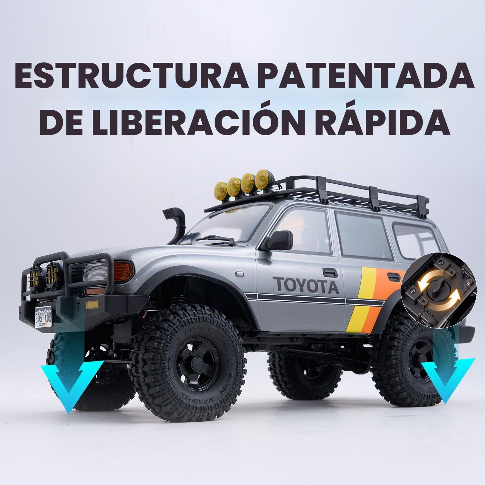 EAZYRC FMS FCX10 1/10 RC Crawler Land Cruiser 80 - Licencia oficial de Toyota, RC Rock Crawler de alto rendimiento 4X4, transmisión de dos velocidades, chasis de metal, luces LED realistas, coche RC