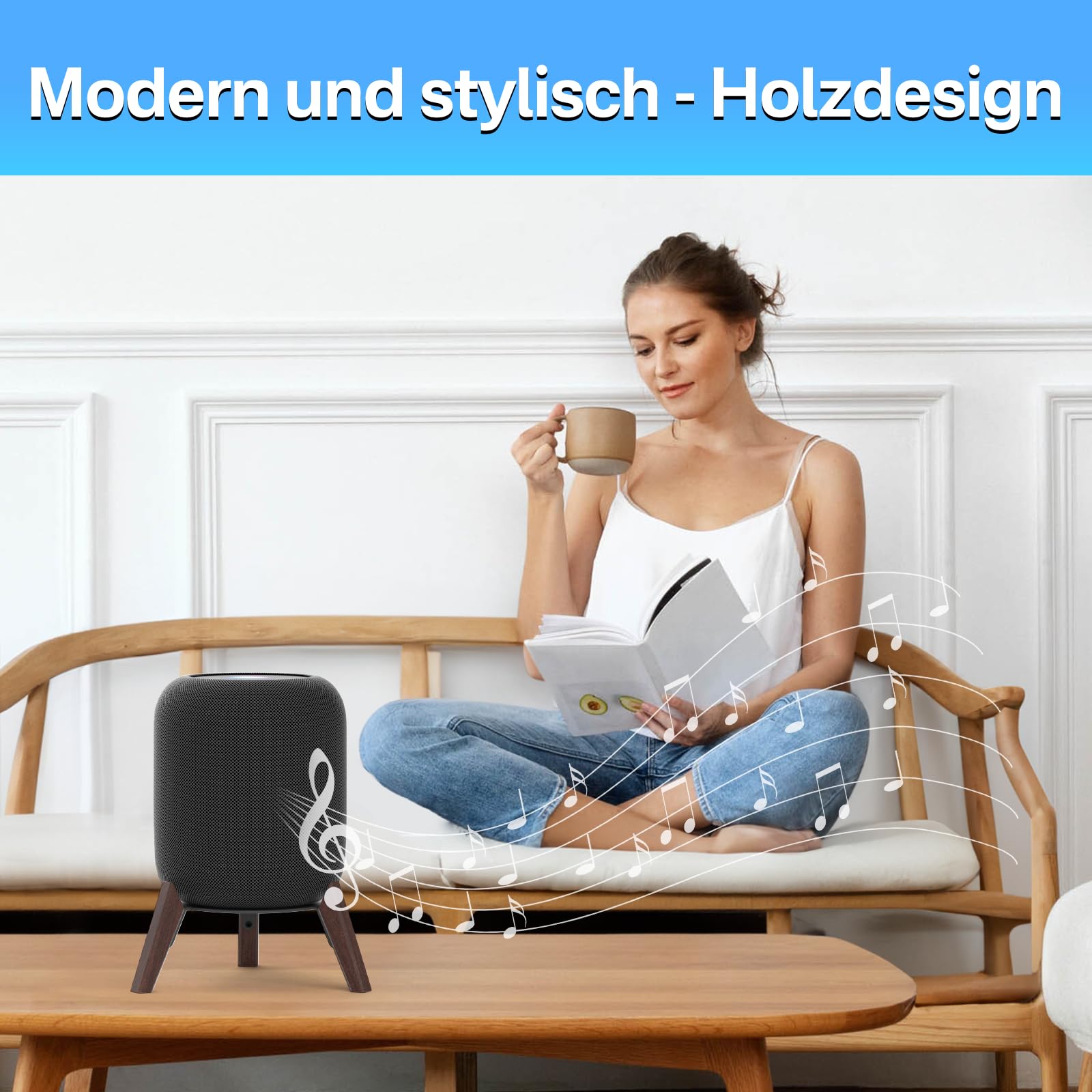 notiela Supporto da tavolo in legno nero per HomePod 1 e 2 - Supporto da scrivania in legno antiscivolo con design a tre zampe, compatibile con HomePod di prima e seconda generazione