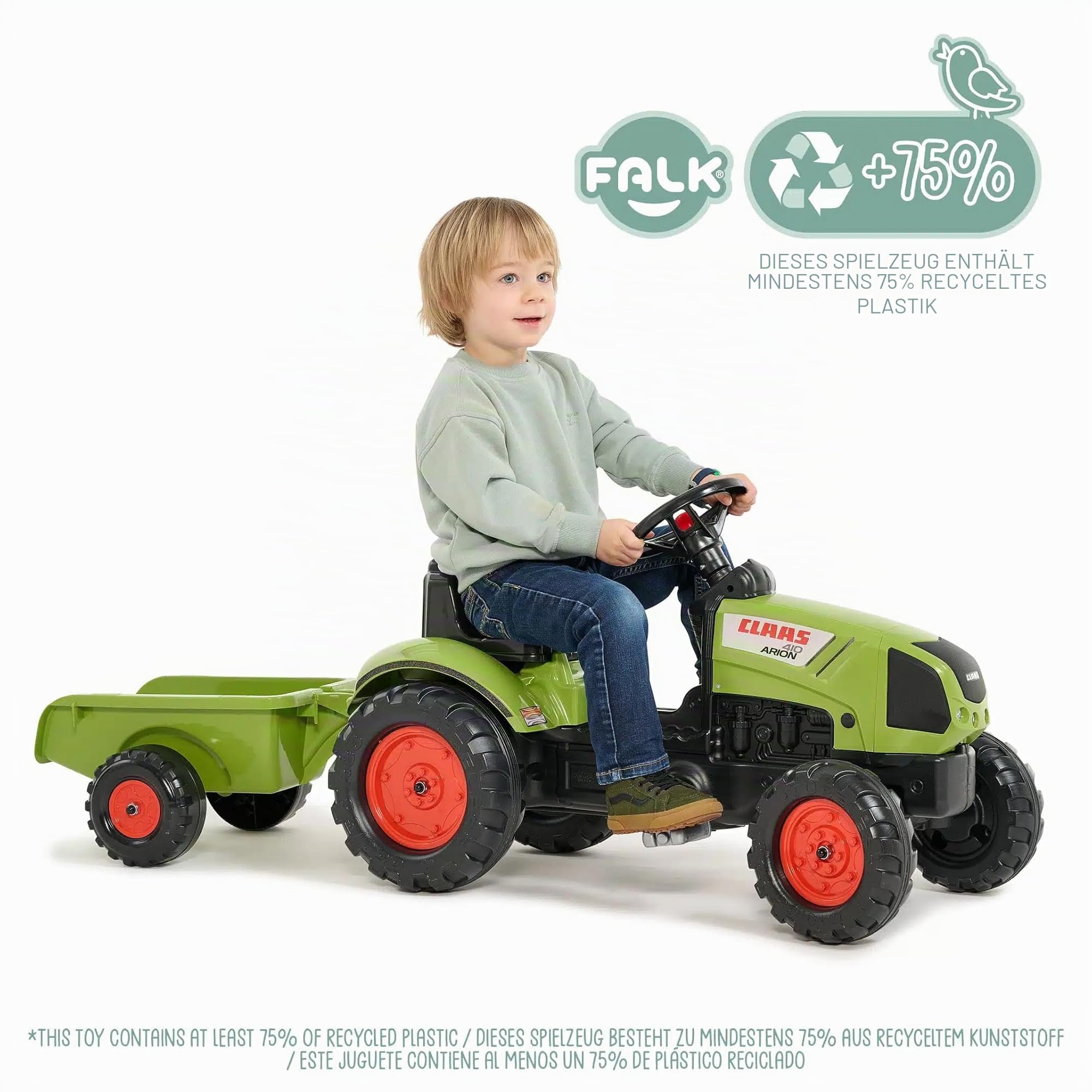 Claas Kindertraktor mit Anhänger & Hupe I Pedaltraktor Arion 410 Replik I ab 2 Jahren I Outdoor Spielzeug für Jungen & Mädchen